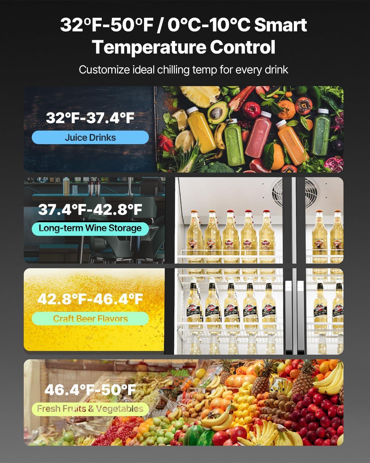 image:imageVEVOR Commercial Merchandiser Refrigerator 1147 CUFT Glass Door Display Refrigerator Upright Beverage Refrigerator Cooler Merchandiser with 4 Adjustable Shelves Casters Soft LED Light Black2669 cuft