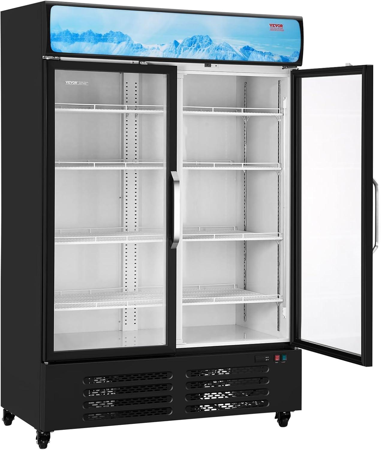 image:imageVEVOR Commercial Merchandiser Refrigerator 1147 CUFT Glass Door Display Refrigerator Upright Beverage Refrigerator Cooler Merchandiser with 4 Adjustable Shelves Casters Soft LED Light Black3627 cuft