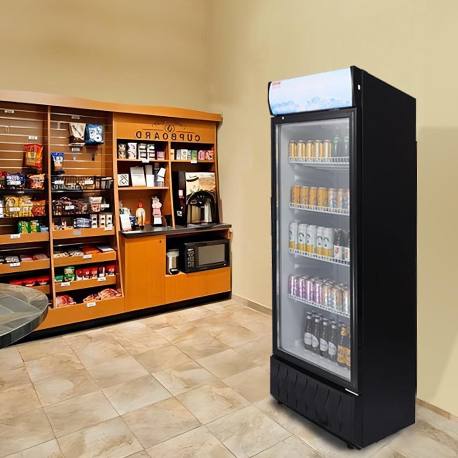image:imageVEVOR Commercial Merchandiser Refrigerator 1147 CUFT Glass Door Display Refrigerator Upright Beverage Refrigerator Cooler Merchandiser with 4 Adjustable Shelves Casters Soft LED Light Black97 cuft