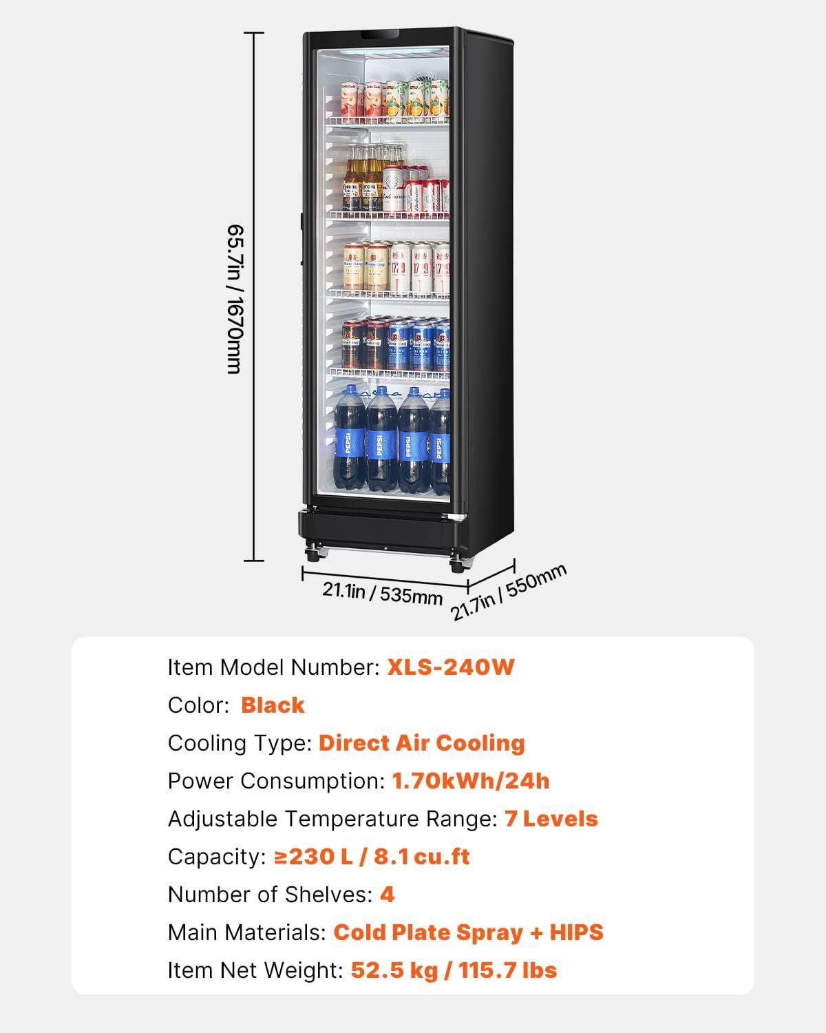 image:imageVEVOR Commercial Merchandiser Refrigerator 1147 CUFT Glass Door Display Refrigerator Upright Beverage Refrigerator Cooler Merchandiser with 4 Adjustable Shelves Casters Soft LED Light Black81 cuft