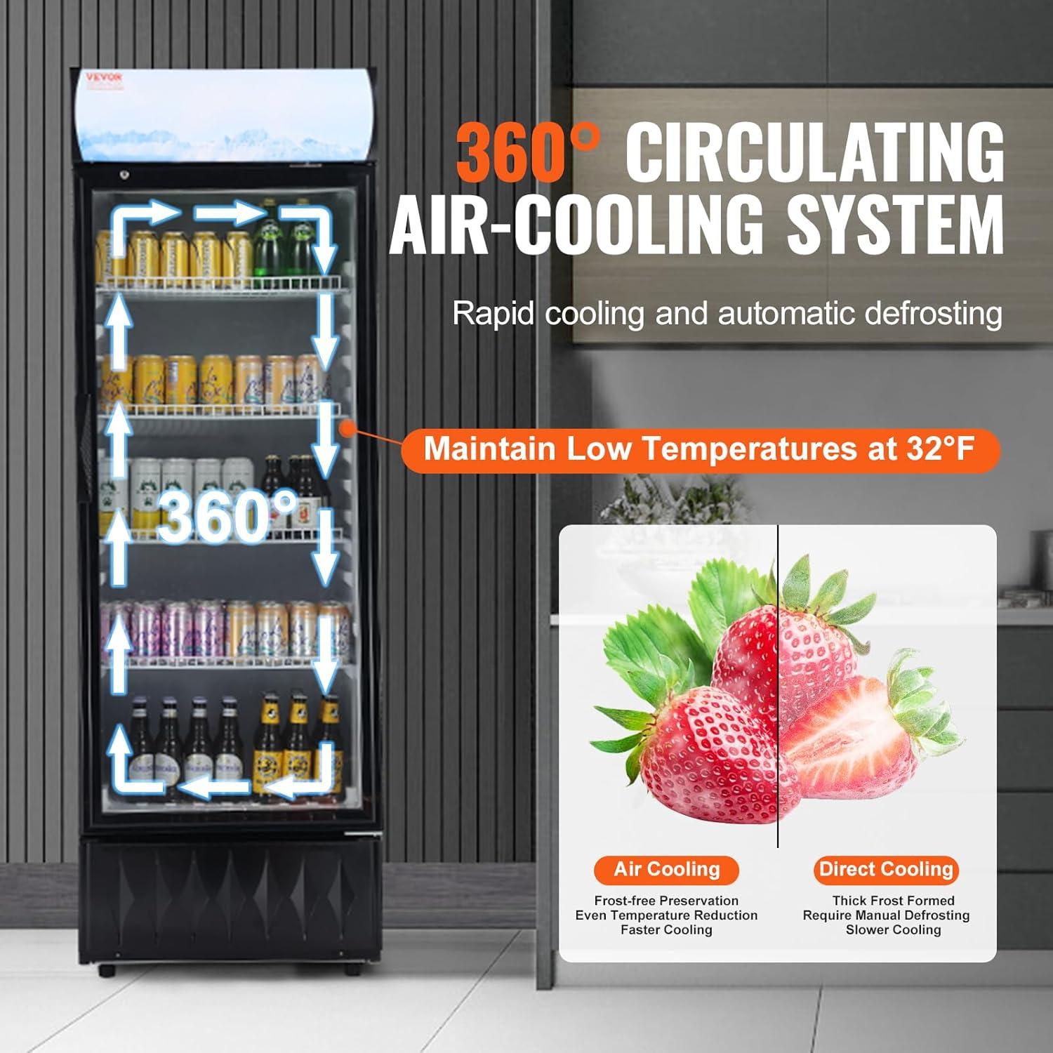 image:imageVEVOR Commercial Merchandiser Refrigerator 1147 CUFT Glass Door Display Refrigerator Upright Beverage Refrigerator Cooler Merchandiser with 4 Adjustable Shelves Casters Soft LED Light Black97 cuft