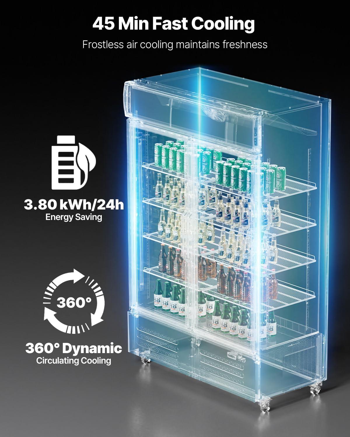 image:imageVEVOR Commercial Merchandiser Refrigerator 1147 CUFT Glass Door Display Refrigerator Upright Beverage Refrigerator Cooler Merchandiser with 4 Adjustable Shelves Casters Soft LED Light Black3627 cuft