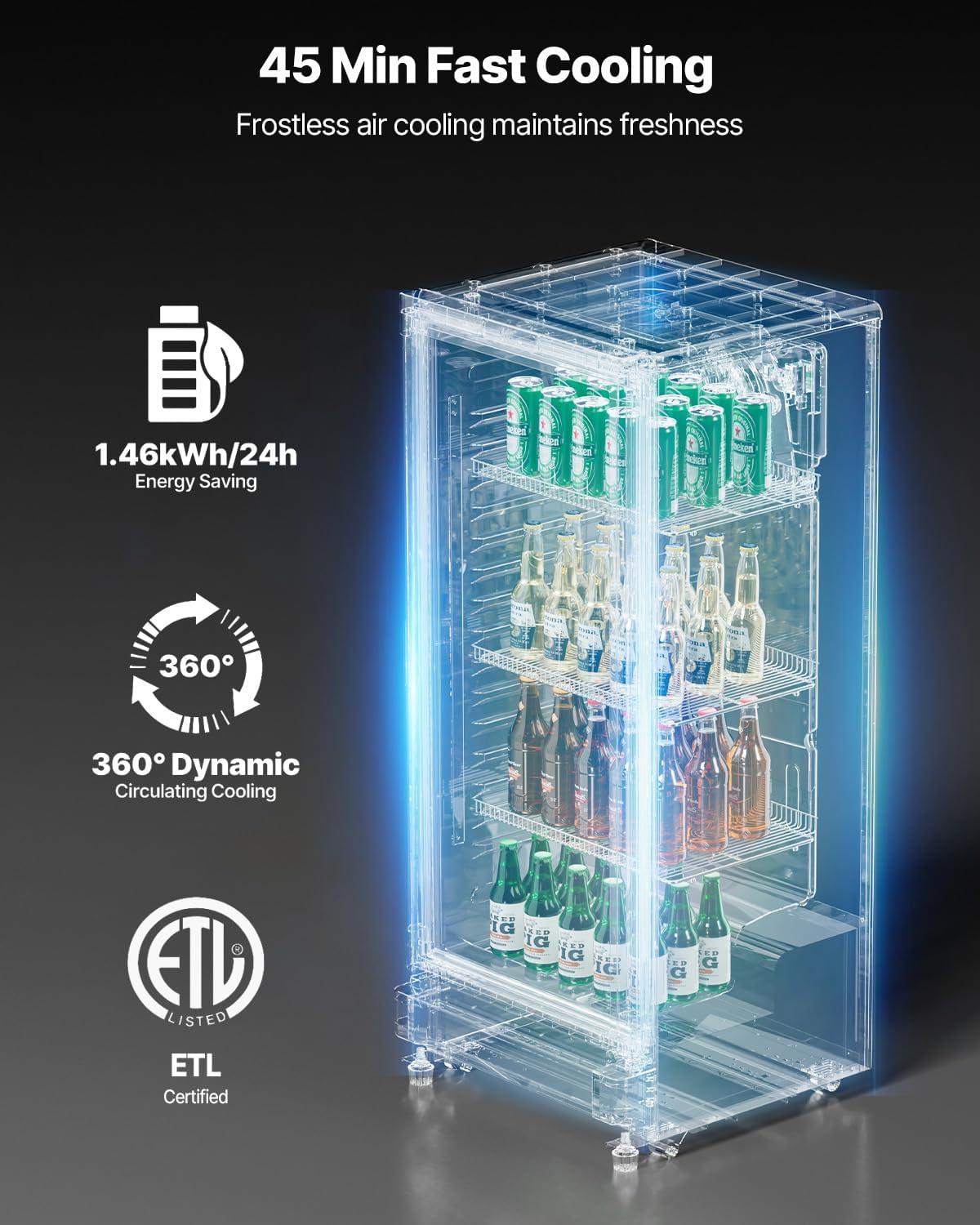 image:imageVEVOR Commercial Merchandiser Refrigerator 1147 CUFT Glass Door Display Refrigerator Upright Beverage Refrigerator Cooler Merchandiser with 4 Adjustable Shelves Casters Soft LED Light Black57 cuft