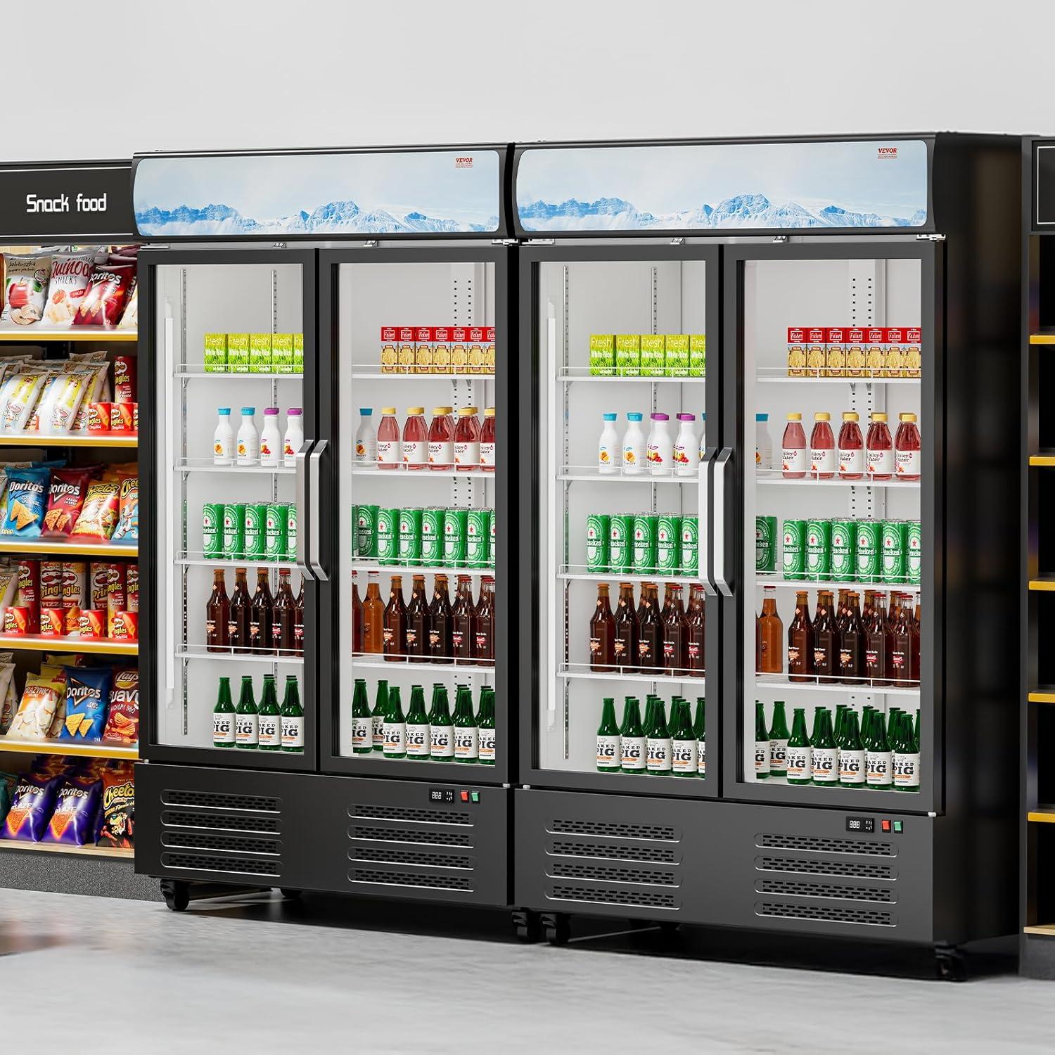 image:imageVEVOR Commercial Merchandiser Refrigerator 1147 CUFT Glass Door Display Refrigerator Upright Beverage Refrigerator Cooler Merchandiser with 4 Adjustable Shelves Casters Soft LED Light Black3627 cuft