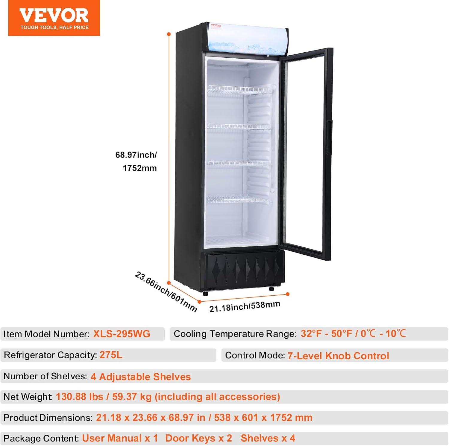 image:imageVEVOR Commercial Merchandiser Refrigerator 1147 CUFT Glass Door Display Refrigerator Upright Beverage Refrigerator Cooler Merchandiser with 4 Adjustable Shelves Casters Soft LED Light Black97 cuft