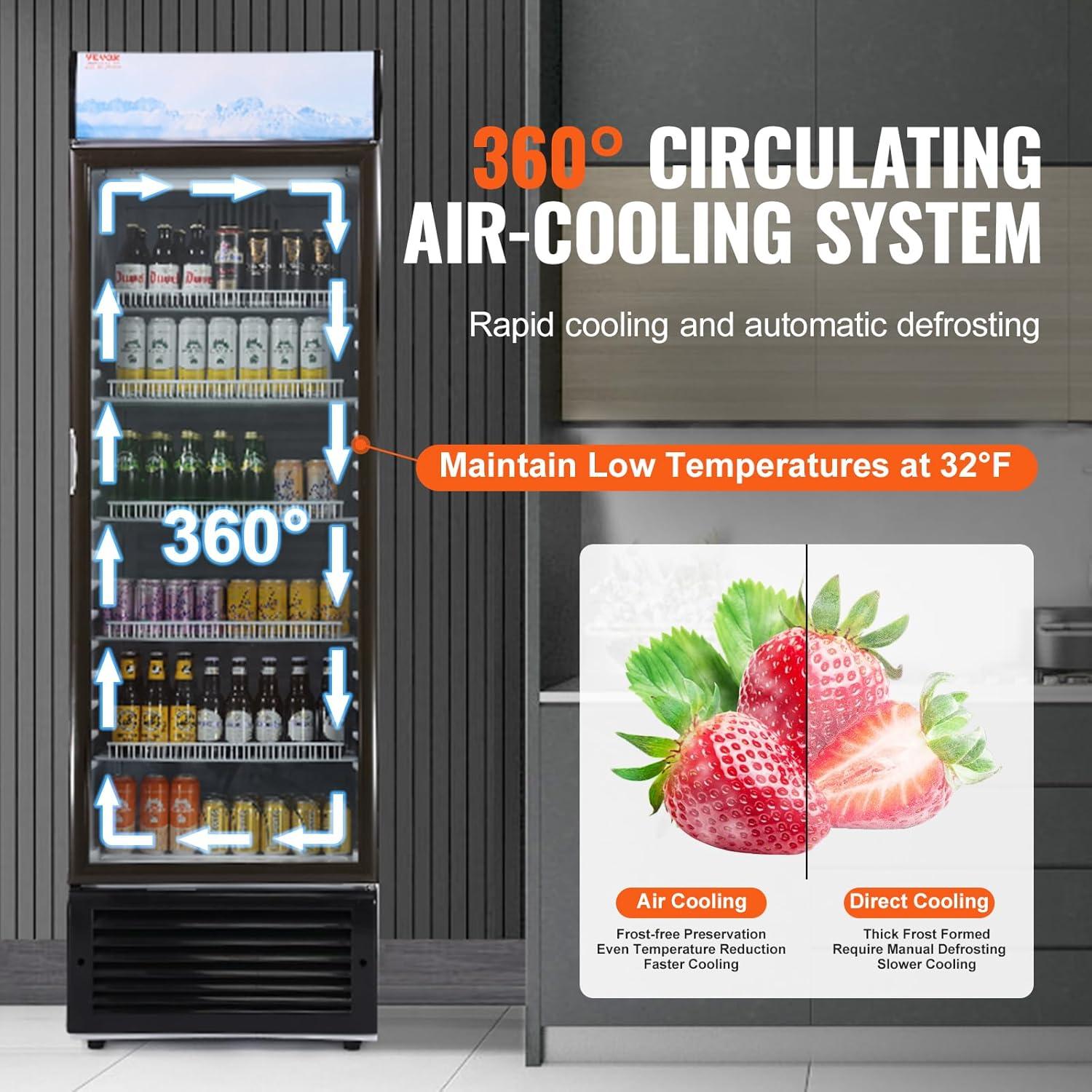 image:imageVEVOR Commercial Merchandiser Refrigerator 1147 CUFT Glass Door Display Refrigerator Upright Beverage Refrigerator Cooler Merchandiser with 4 Adjustable Shelves Casters Soft LED Light Black148 cuft