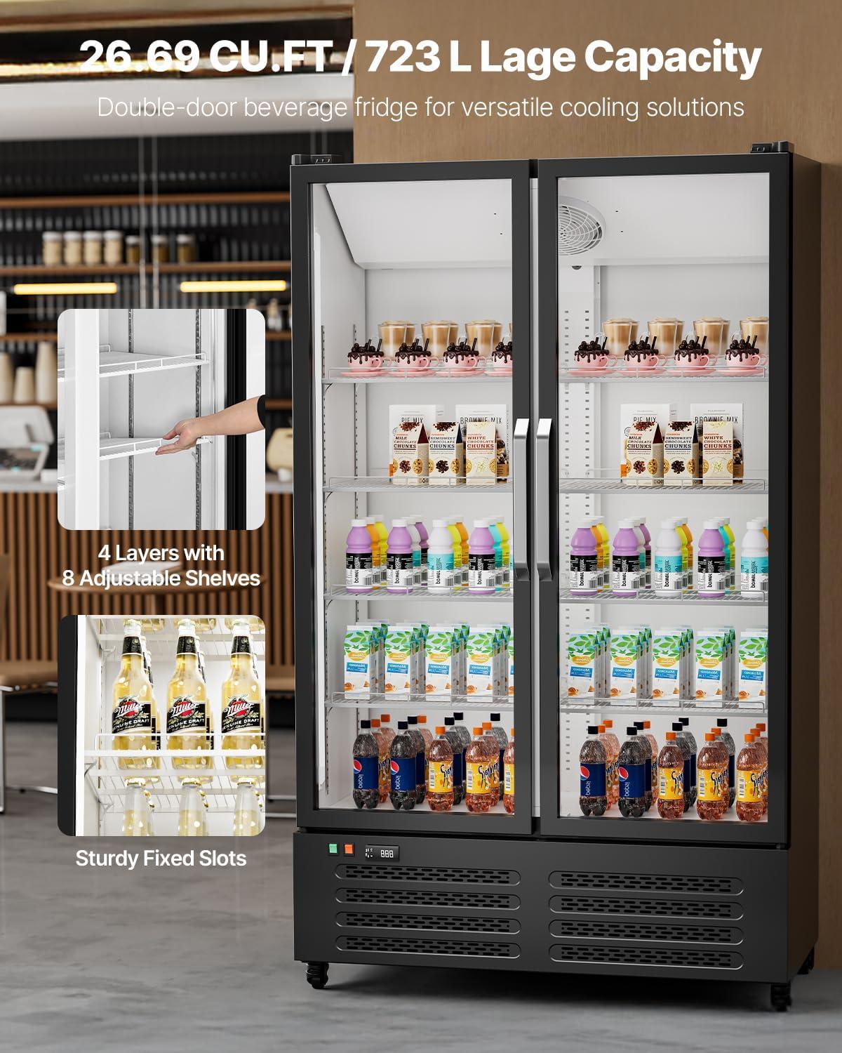 image:imageVEVOR Commercial Merchandiser Refrigerator 1147 CUFT Glass Door Display Refrigerator Upright Beverage Refrigerator Cooler Merchandiser with 4 Adjustable Shelves Casters Soft LED Light Black2669 cuft