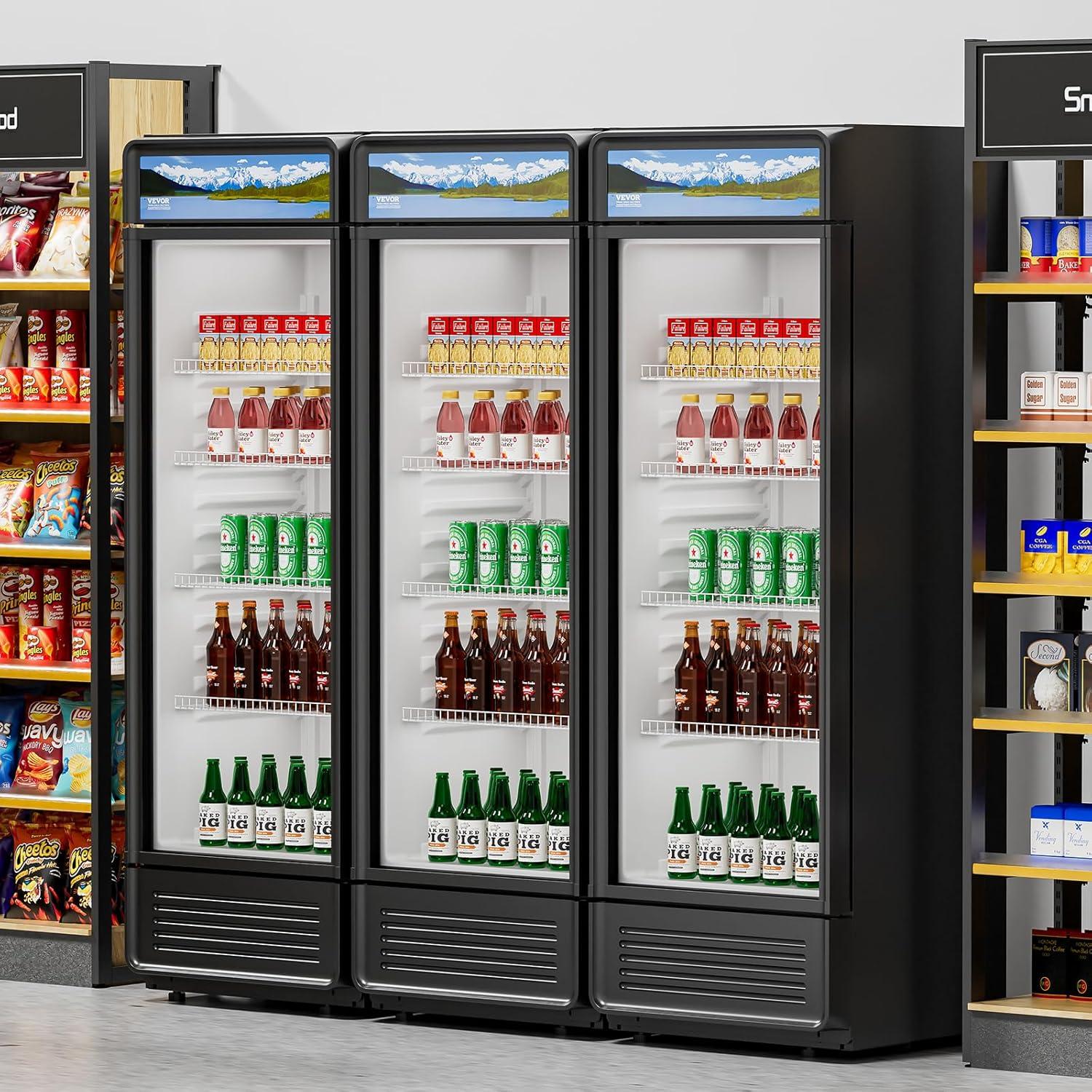 image:imageVEVOR Commercial Merchandiser Refrigerator 1147 CUFT Glass Door Display Refrigerator Upright Beverage Refrigerator Cooler Merchandiser with 4 Adjustable Shelves Casters Soft LED Light Black133 cuft