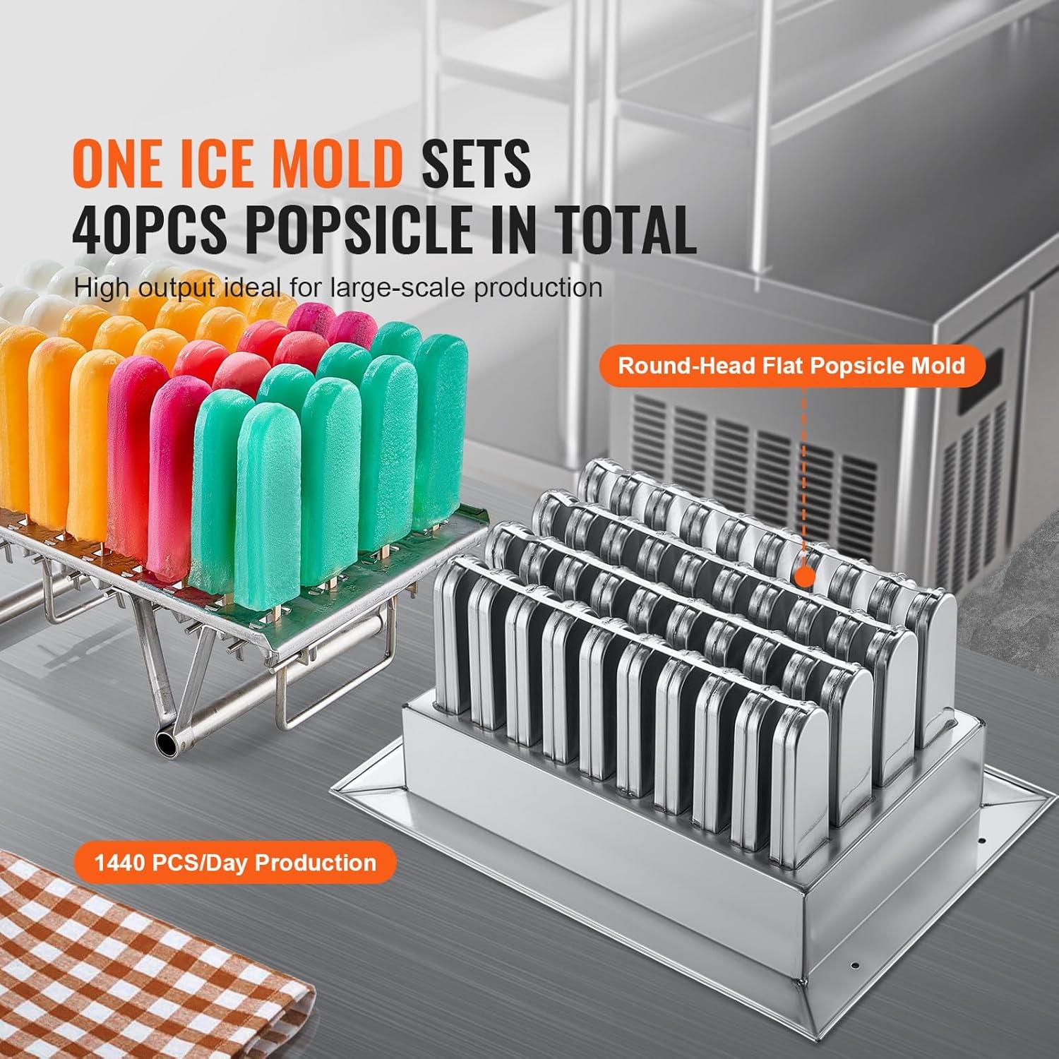 image:imageVEVOR Commercial Popsicle Machine Single Mould Set 40 PCS Ice Pops Making Machine Stainless Steel Commercial Ice Lolly Maker Ice Sticks Popsicle Machine for Bar Cafes Milktea StoresPopsicle Machine