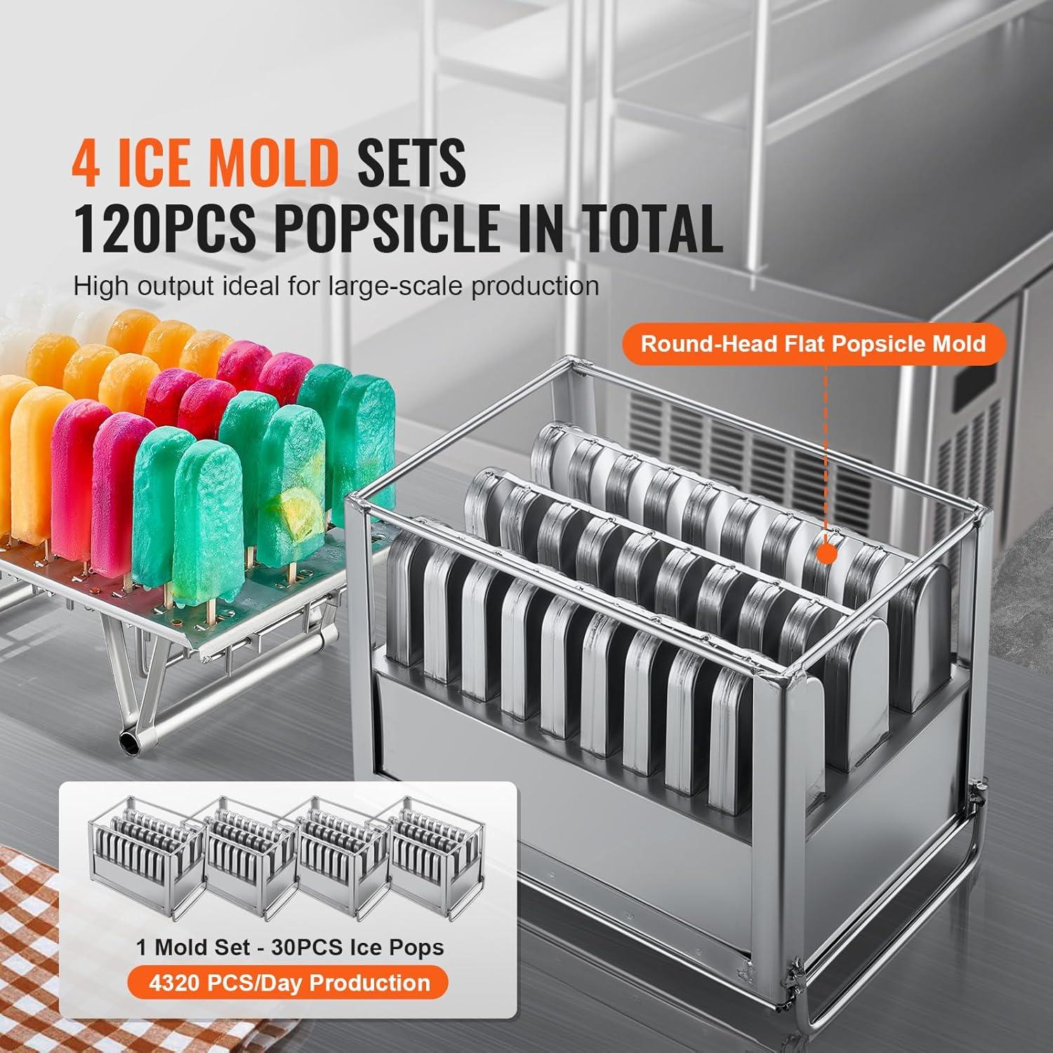 image:imageVEVOR Commercial Popsicle Machine Single Mould Set 40 PCS Ice Pops Making Machine Stainless Steel Commercial Ice Lolly Maker Ice Sticks Popsicle Machine for Bar Cafes Milktea StoresPopsicle Machine