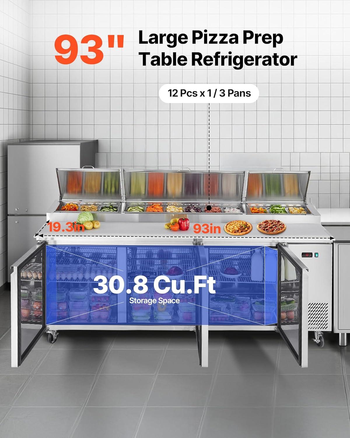 image:imageVEVOR Commercial Refrigerator 28 W SandwichSalad Prep Refrigerated Table Stainless Steel Food Prep Station Fridge with 8 Pan for Restaurant Bar Shop 71 Cu Ft Refrigerator Single Door Silver93 Pizza Prep Refrigerator