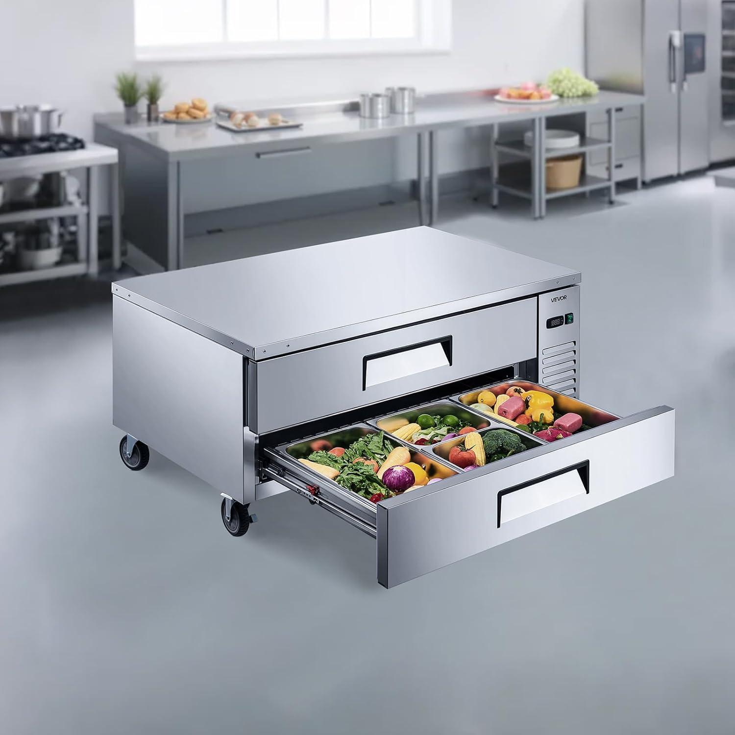 image:imageVEVOR Commercial Refrigerator 28 W SandwichSalad Prep Refrigerated Table Stainless Steel Food Prep Station Fridge with 8 Pan for Restaurant Bar Shop 71 Cu Ft Refrigerator Single Door Silver52 W Chief Base With 2 Drawers