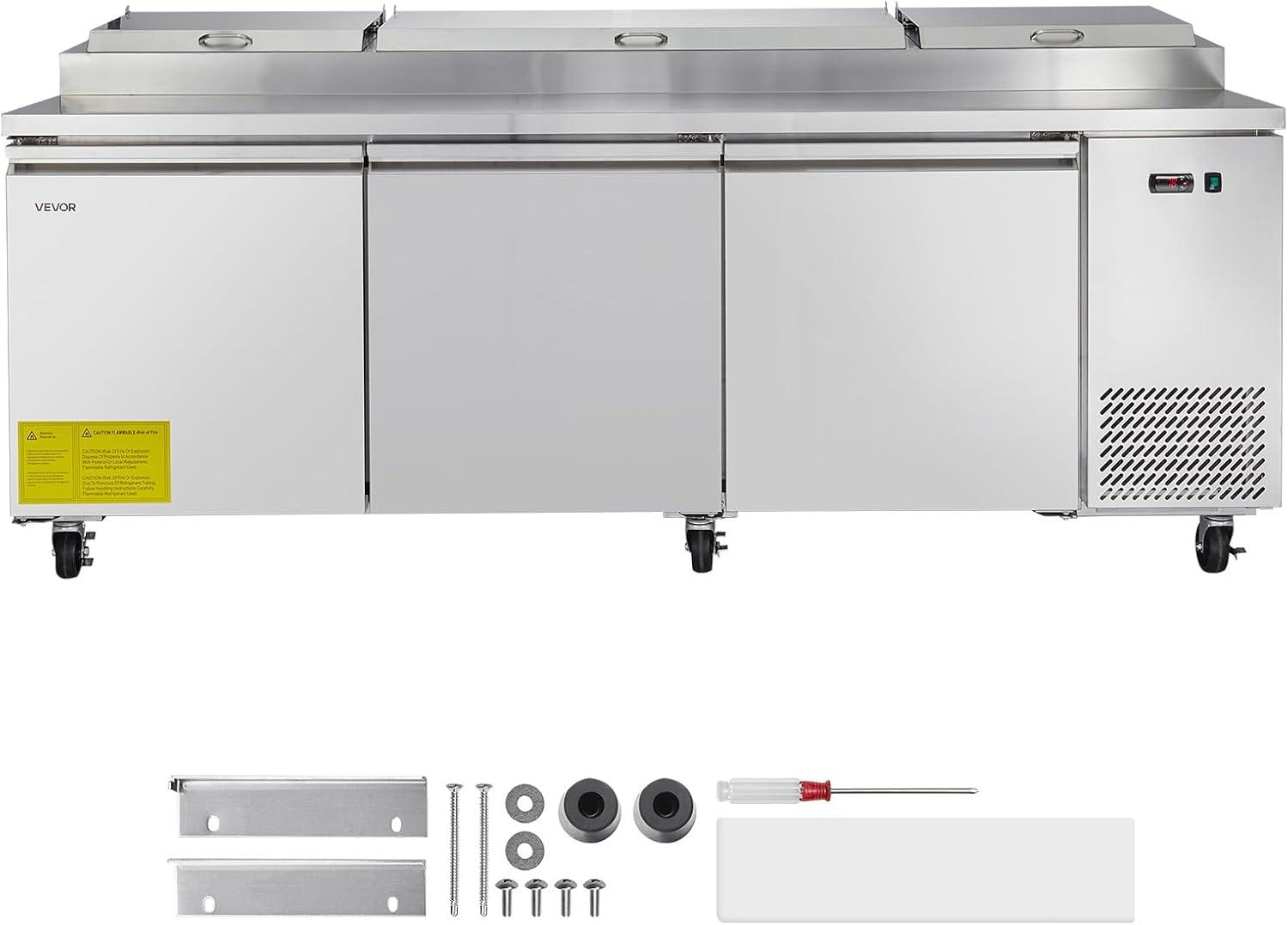 image:imageVEVOR Commercial Refrigerator 28 W SandwichSalad Prep Refrigerated Table Stainless Steel Food Prep Station Fridge with 8 Pan for Restaurant Bar Shop 71 Cu Ft Refrigerator Single Door Silver93 Pizza Prep Refrigerator