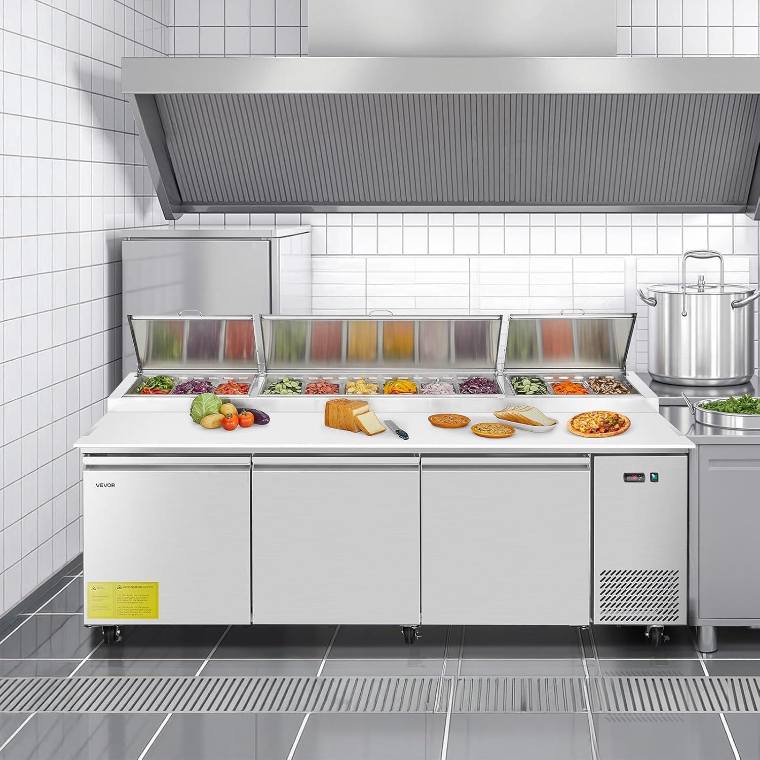 image:imageVEVOR Commercial Refrigerator 28 W SandwichSalad Prep Refrigerated Table Stainless Steel Food Prep Station Fridge with 8 Pan for Restaurant Bar Shop 71 Cu Ft Refrigerator Single Door Silver93 Pizza Prep Refrigerator