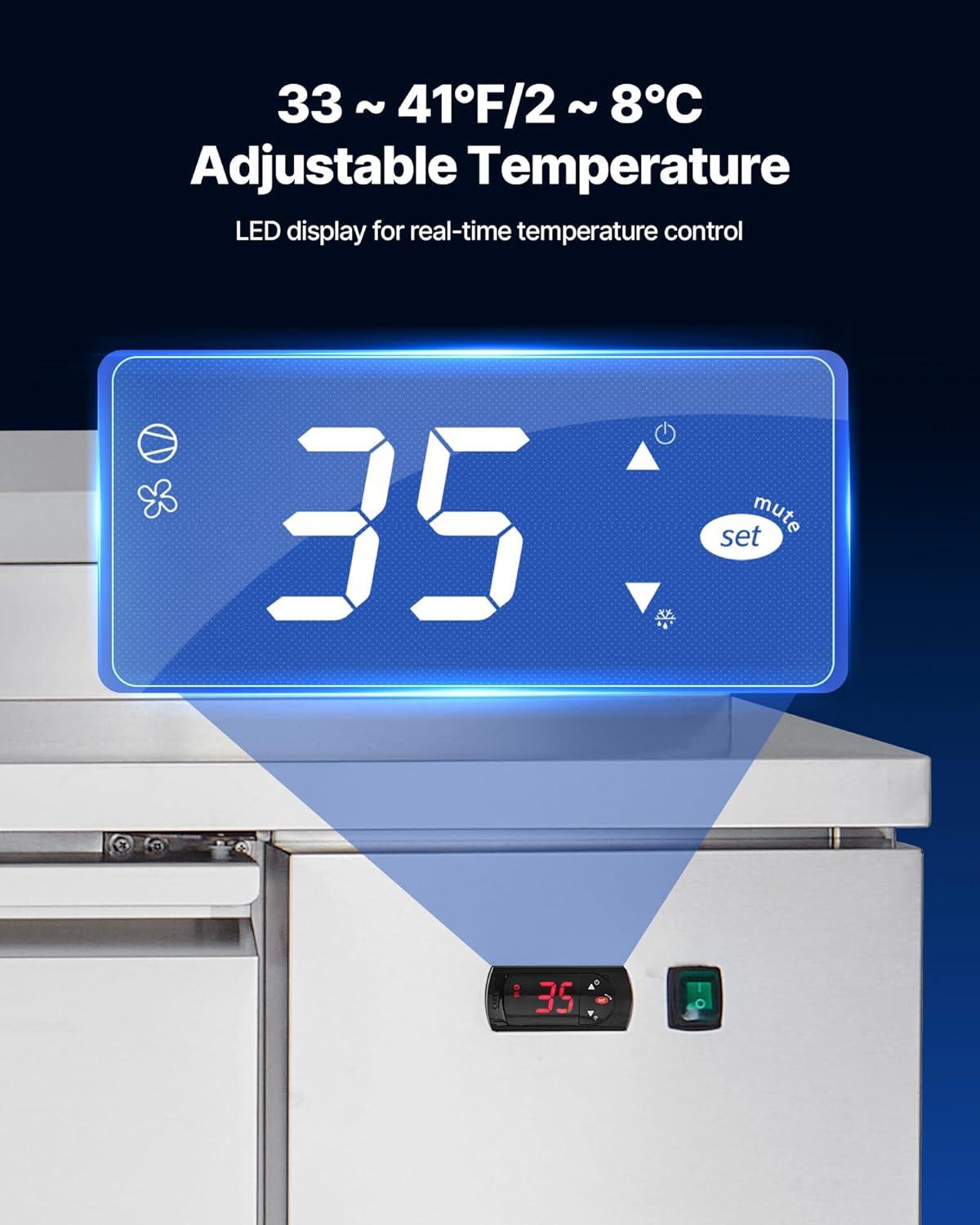 image:imageVEVOR Commercial Refrigerator 28 W SandwichSalad Prep Refrigerated Table Stainless Steel Food Prep Station Fridge with 8 Pan for Restaurant Bar Shop 71 Cu Ft Refrigerator Single Door Silver93 Pizza Prep Refrigerator