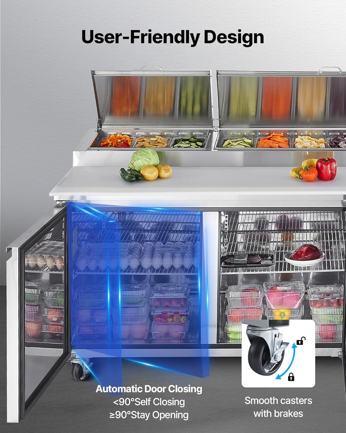 image:imageVEVOR Commercial Refrigerator 28 W SandwichSalad Prep Refrigerated Table Stainless Steel Food Prep Station Fridge with 8 Pan for Restaurant Bar Shop 71 Cu Ft Refrigerator Single Door Silver93 Pizza Prep Refrigerator