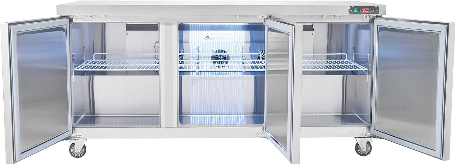 image:imageVEVOR Commercial Refrigerator 48 Worktop Undercounter Refrigerator 1285 Cu Ft Thick Stainless Steel Refrigerated Food Prep Station 2 Door Worktop Fridge with lock for Restaurant Bar Diner72W Worktop Refrigerator
