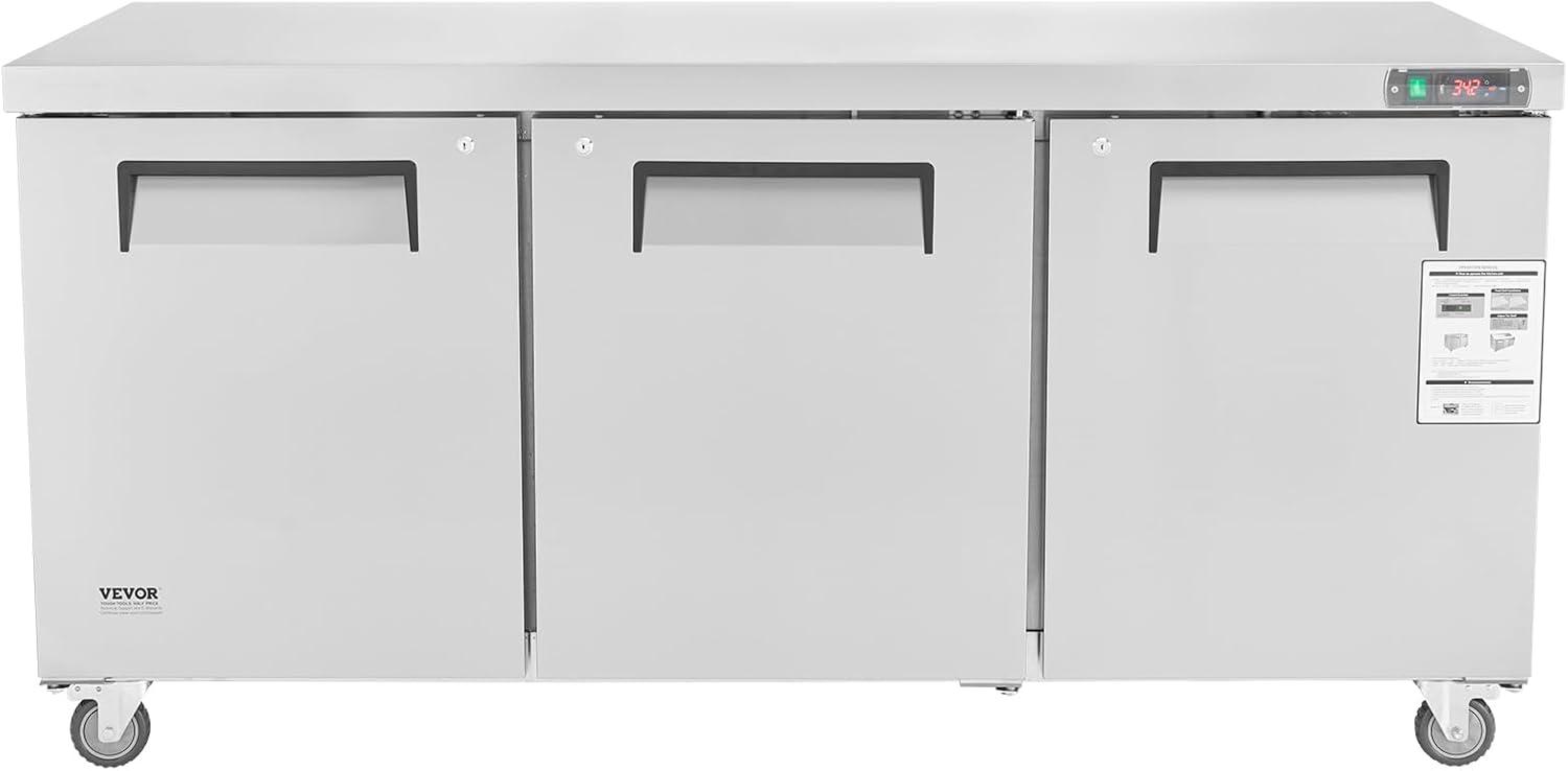 image:imageVEVOR Commercial Refrigerator 48 Worktop Undercounter Refrigerator 1285 Cu Ft Thick Stainless Steel Refrigerated Food Prep Station 2 Door Worktop Fridge with lock for Restaurant Bar Diner72W Worktop Refrigerator