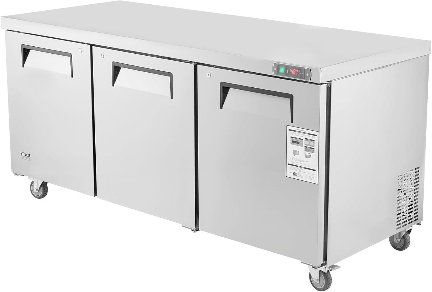 image:imageVEVOR Commercial Refrigerator 48 Worktop Undercounter Refrigerator 1285 Cu Ft Thick Stainless Steel Refrigerated Food Prep Station 2 Door Worktop Fridge with lock for Restaurant Bar Diner72W Worktop Refrigerator