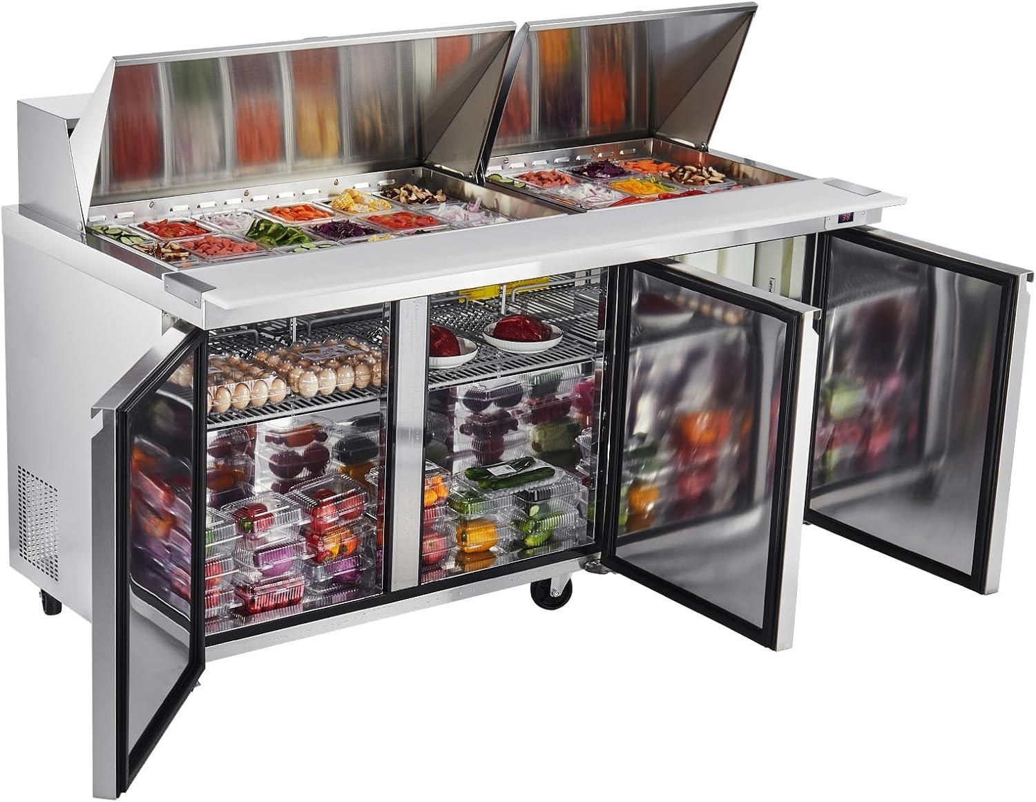 image:imageVEVOR Commercial Refrigerator 48 Worktop Undercounter Refrigerator 1285 Cu Ft Thick Stainless Steel Refrigerated Food Prep Station 2 Door Worktop Fridge with lock for Restaurant Bar Diner72W with 30 Pans