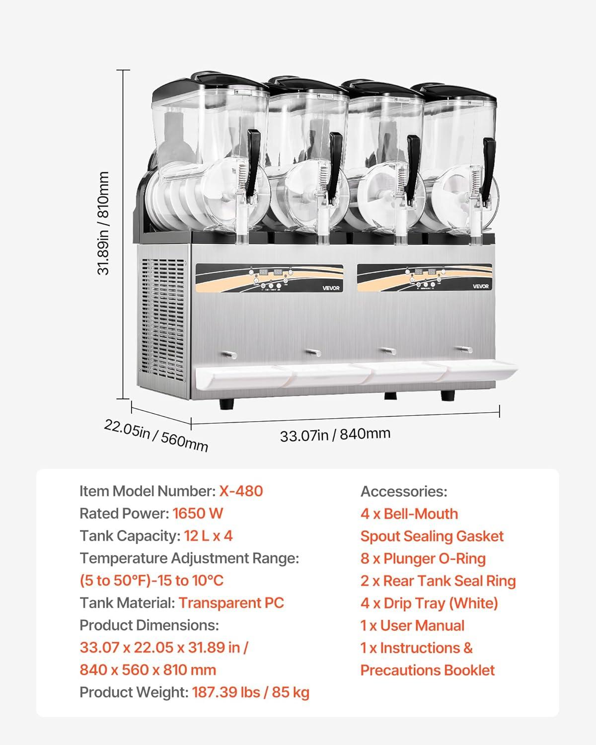 image:imageVEVOR Commercial Slushy Machine 12Lx2 Double Tank Frozen Drink Machine 96 Cups Stainless Steel Margarita Smoothie Frozen Drink Maker Slushie Machine for Home Party Restaurants Cafe Bars48L