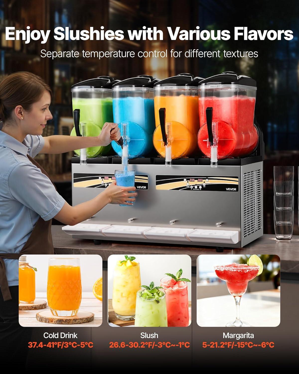 image:imageVEVOR Commercial Slushy Machine 12Lx2 Double Tank Frozen Drink Machine 96 Cups Stainless Steel Margarita Smoothie Frozen Drink Maker Slushie Machine for Home Party Restaurants Cafe Bars48L