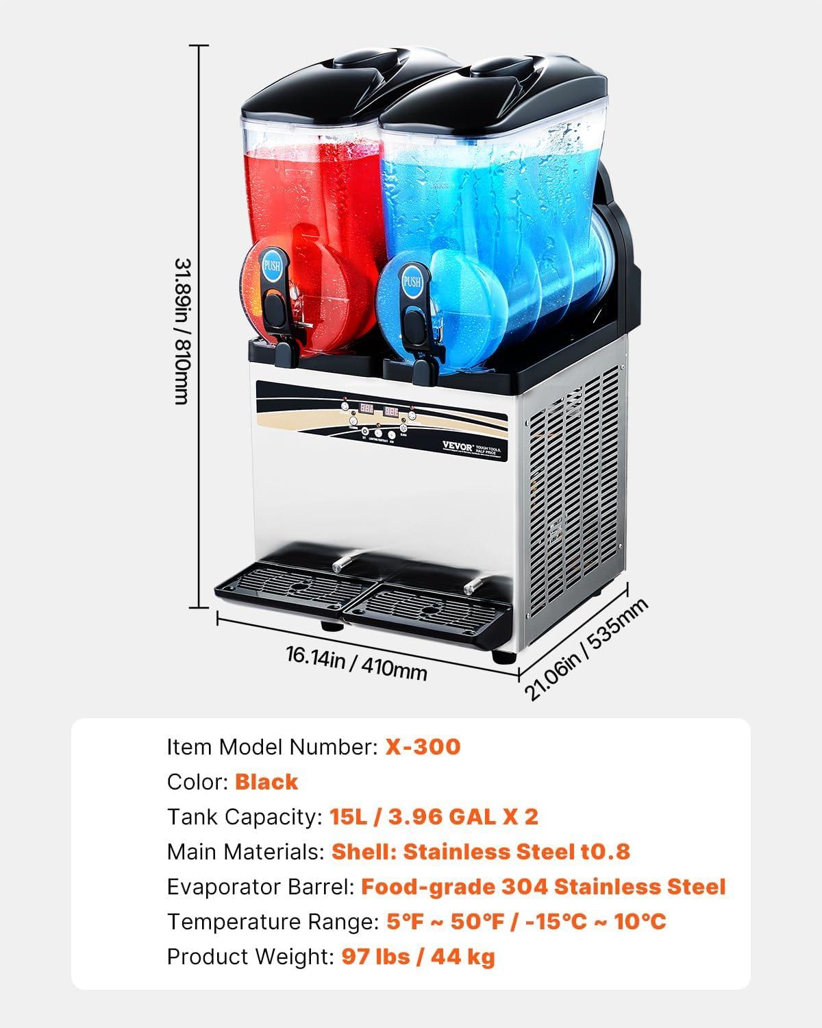 image:imageVEVOR Commercial Slushy Machine 15Lx2 Double Tank Margarita Machine 120 Cups Stainless Steel Margarita Smoothie Frozen Drink Machine Slushie Machine for Party Restaurants Cafe Bars15Lx2