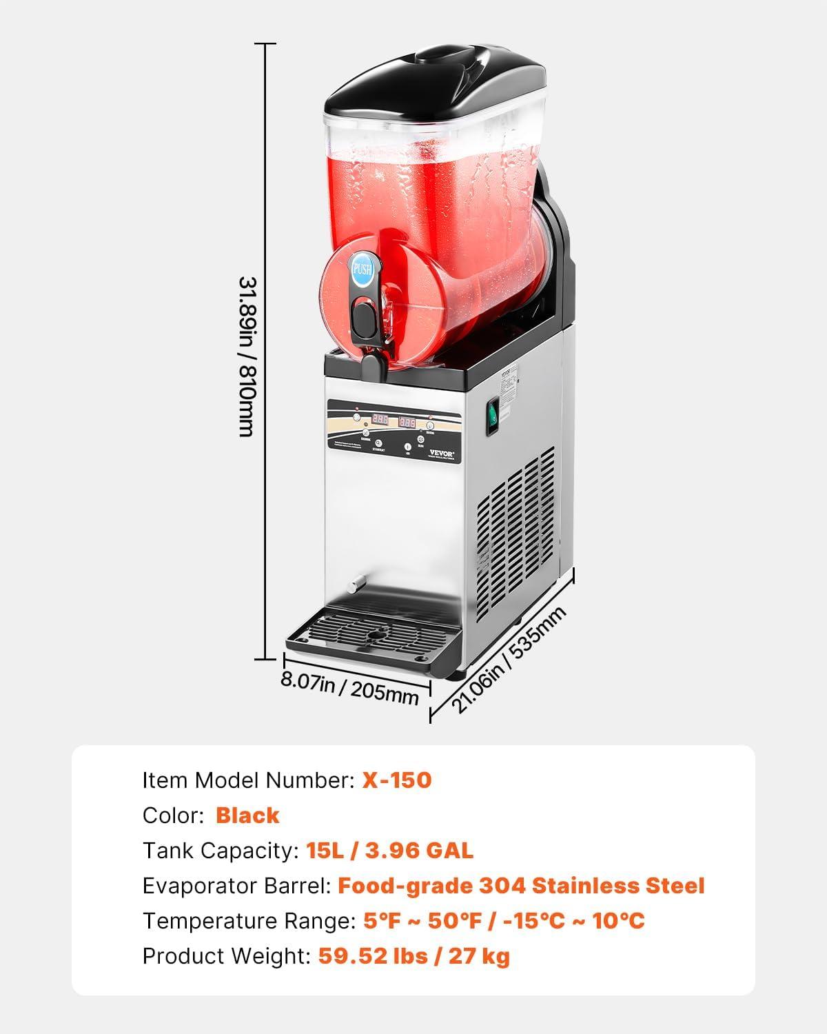 image:imageVEVOR Commercial Slushy Machine 15Lx2 Double Tank Margarita Machine 120 Cups Stainless Steel Margarita Smoothie Frozen Drink Machine Slushie Machine for Party Restaurants Cafe Bars15L