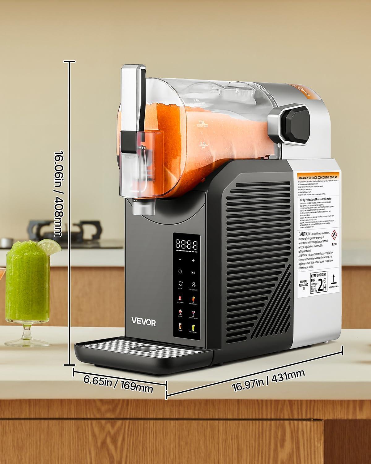 image:imageVEVOR Commercial Slushy Machine 8L 21 Gal Single Bowl Cool and Freeze Modes 1050W Stainless Steel Margarita Smoothie Frozen Drink Maker Slushie Machine for Party Cafes Restaurants Bars HomeBasic 2L