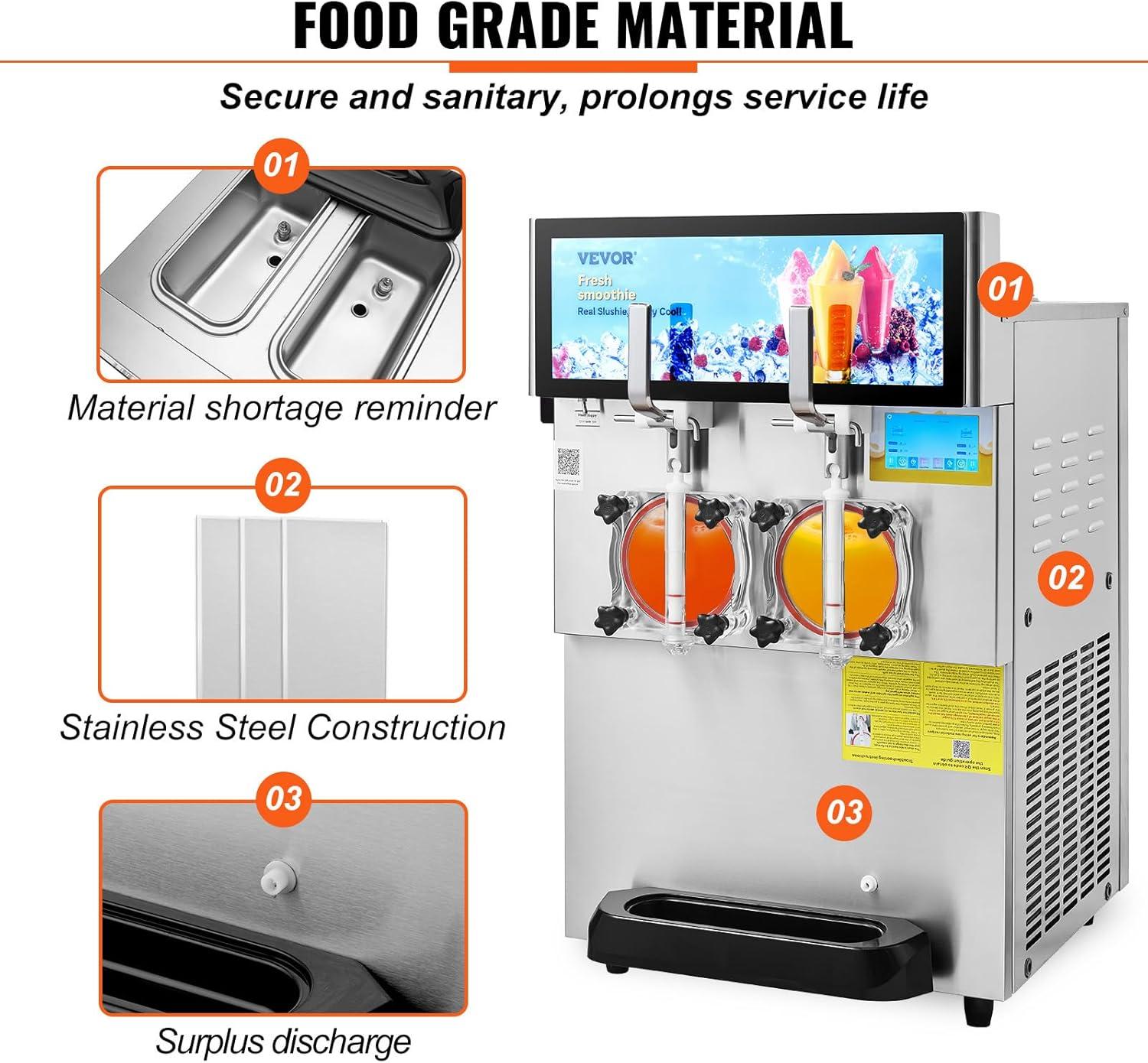 image:imageVEVOR Commercial Slushy Machine 8L 21 Gal Single Bowl Cool and Freeze Modes 1050W Stainless Steel Margarita Smoothie Frozen Drink Maker Slushie Machine for Party Cafes Restaurants Bars Home8L8L