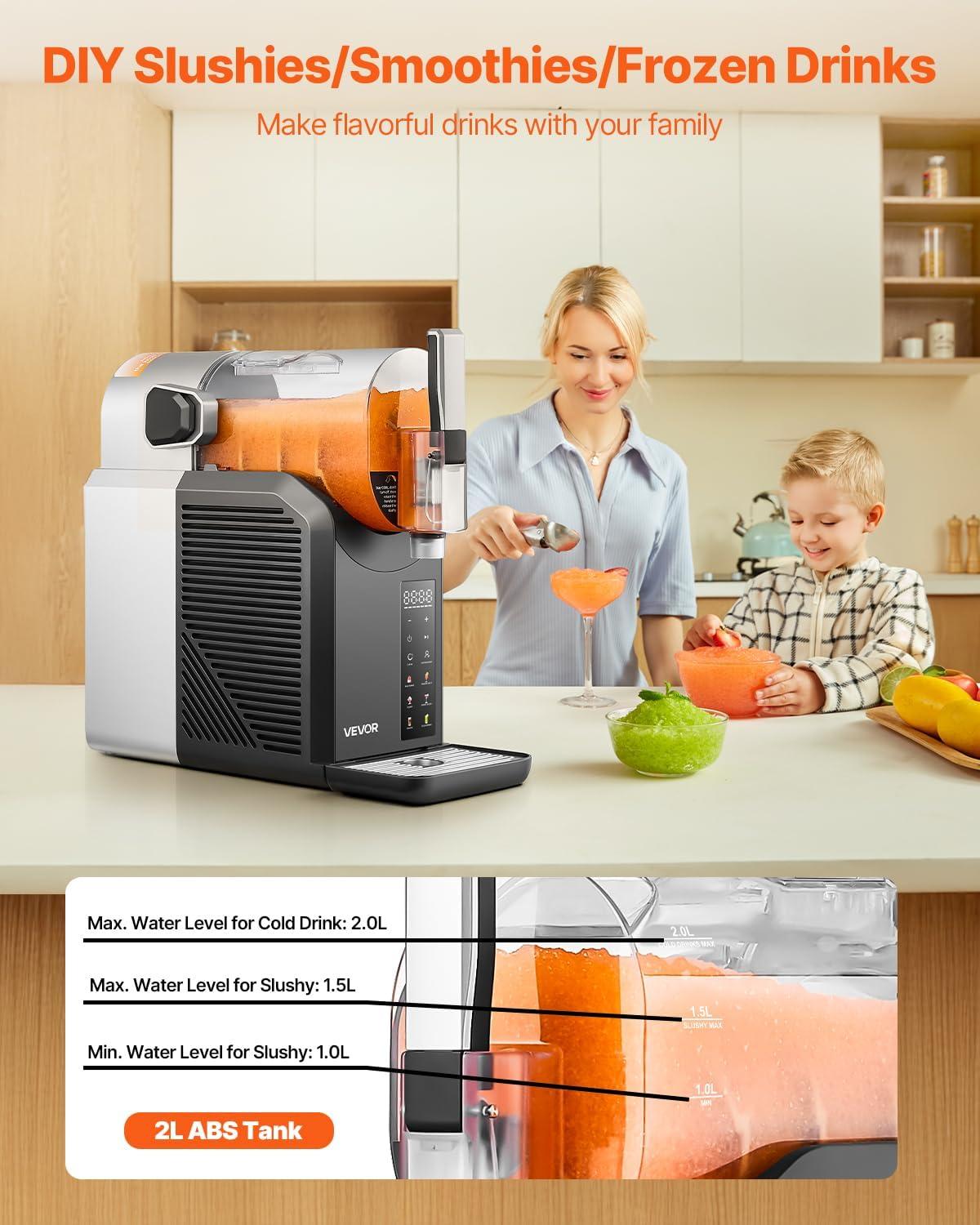 image:imageVEVOR Commercial Slushy Machine 8L 21 Gal Single Bowl Cool and Freeze Modes 1050W Stainless Steel Margarita Smoothie Frozen Drink Maker Slushie Machine for Party Cafes Restaurants Bars HomeBasic 2L