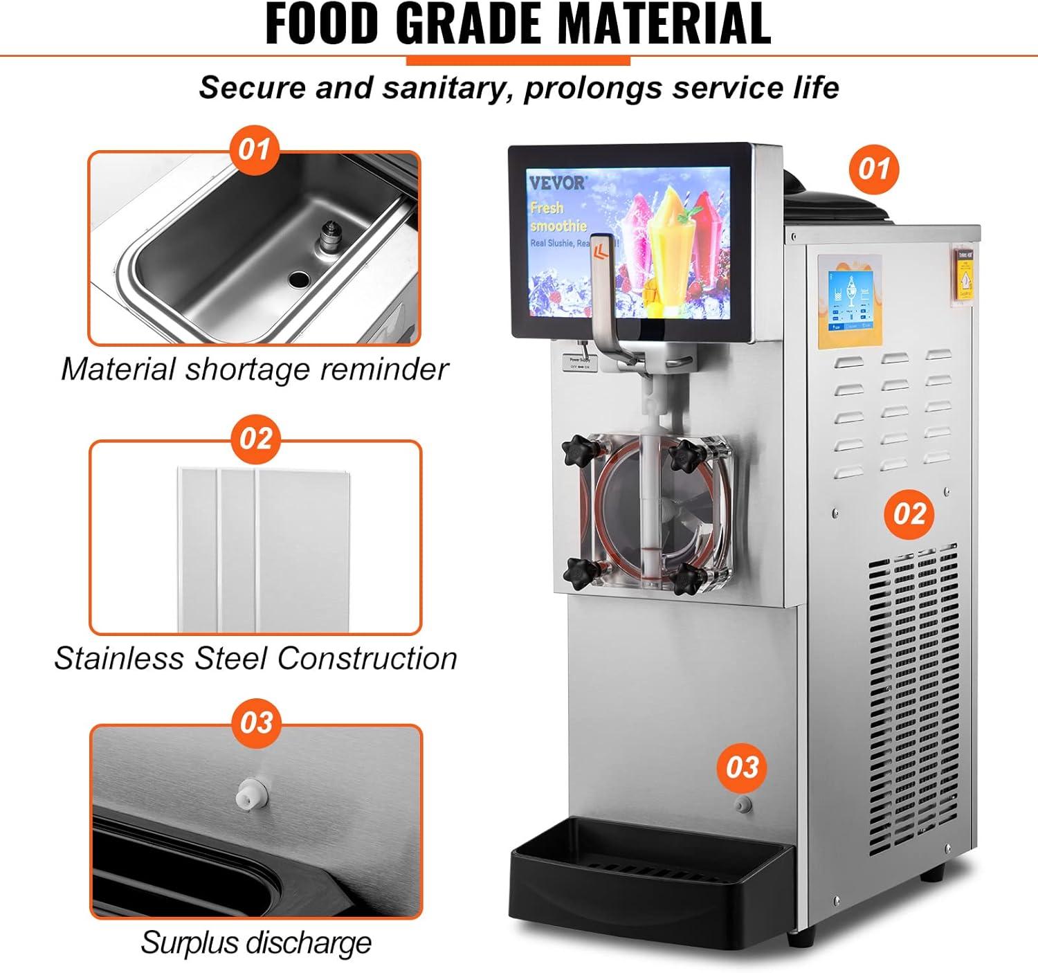 image:imageVEVOR Commercial Slushy Machine 8L 21 Gal Single Bowl Cool and Freeze Modes 1050W Stainless Steel Margarita Smoothie Frozen Drink Maker Slushie Machine for Party Cafes Restaurants Bars Home8L