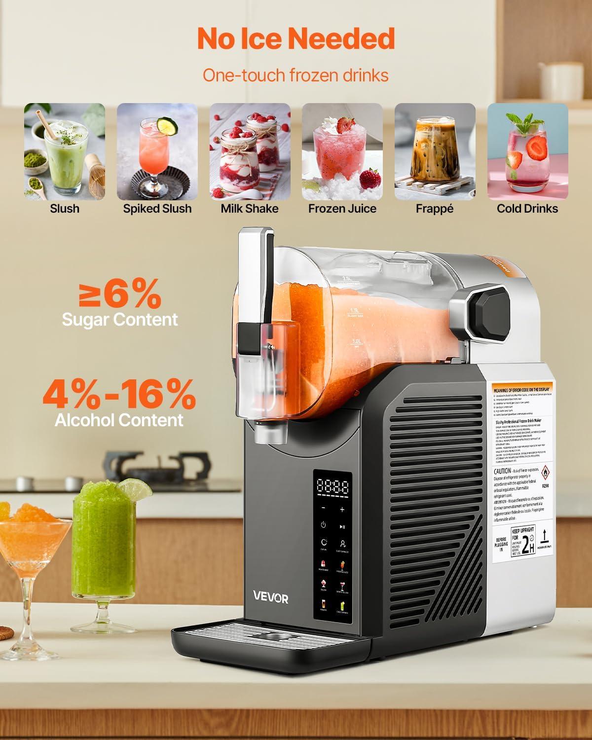 image:imageVEVOR Commercial Slushy Machine 8L 21 Gal Single Bowl Cool and Freeze Modes 1050W Stainless Steel Margarita Smoothie Frozen Drink Maker Slushie Machine for Party Cafes Restaurants Bars HomeBasic 2L