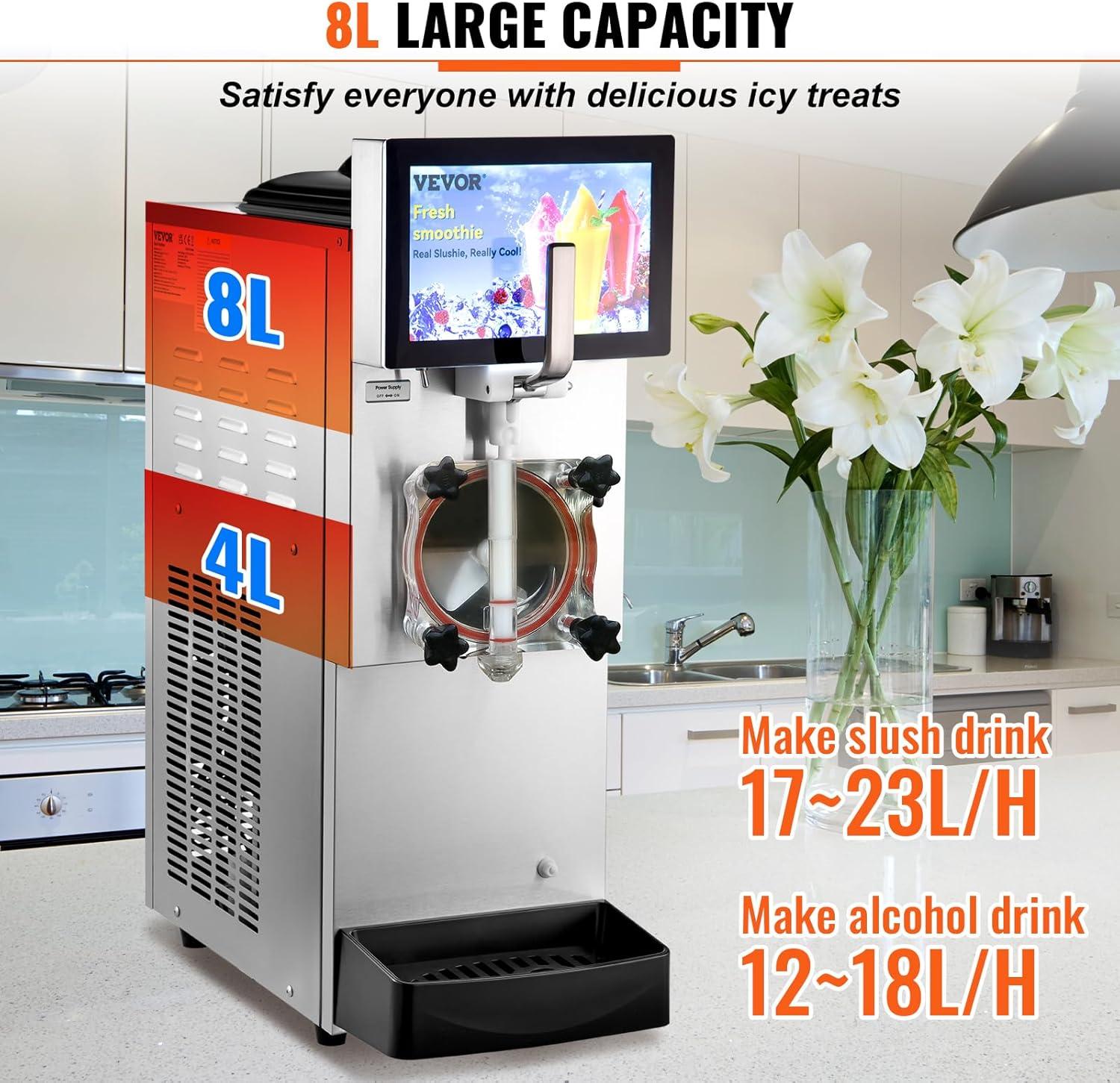 image:imageVEVOR Commercial Slushy Machine 8L 21 Gal Single Bowl Cool and Freeze Modes 1050W Stainless Steel Margarita Smoothie Frozen Drink Maker Slushie Machine for Party Cafes Restaurants Bars Home8L