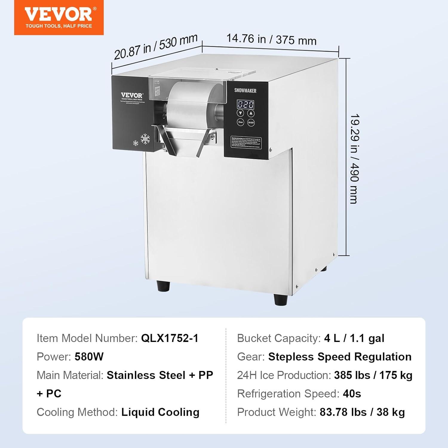 image:imageVEVOR Commercial Snowflake Ice Machine 507LBS24H Snowflake Ice Maker Stainless Steel Ice Shaver Machine Electric Snow Cone Maker Air Cooling System for Rapid Heat Dissipation for Bakery CafeLiquid Cooling