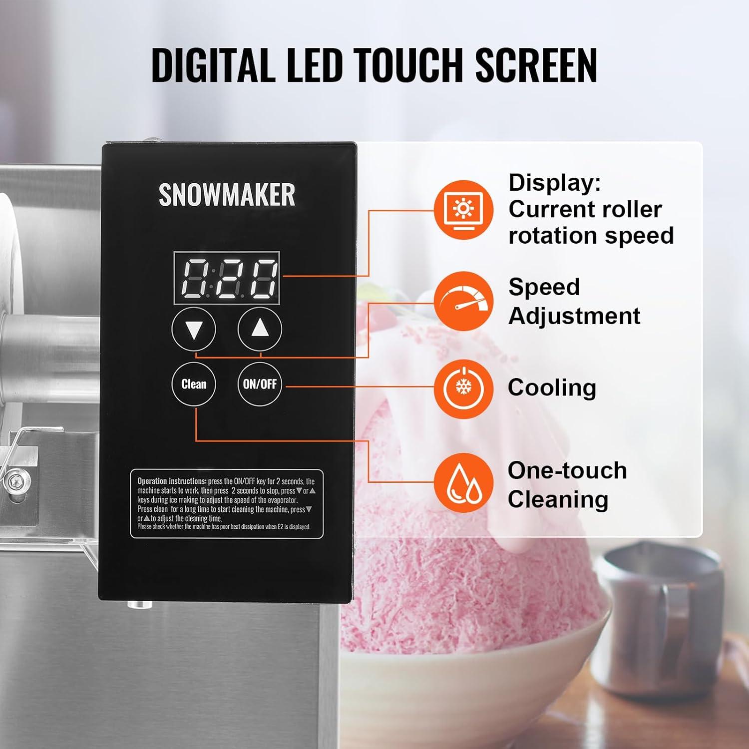 image:imageVEVOR Commercial Snowflake Ice Machine 507LBS24H Snowflake Ice Maker Stainless Steel Ice Shaver Machine Electric Snow Cone Maker Air Cooling System for Rapid Heat Dissipation for Bakery CafeLiquid Cooling