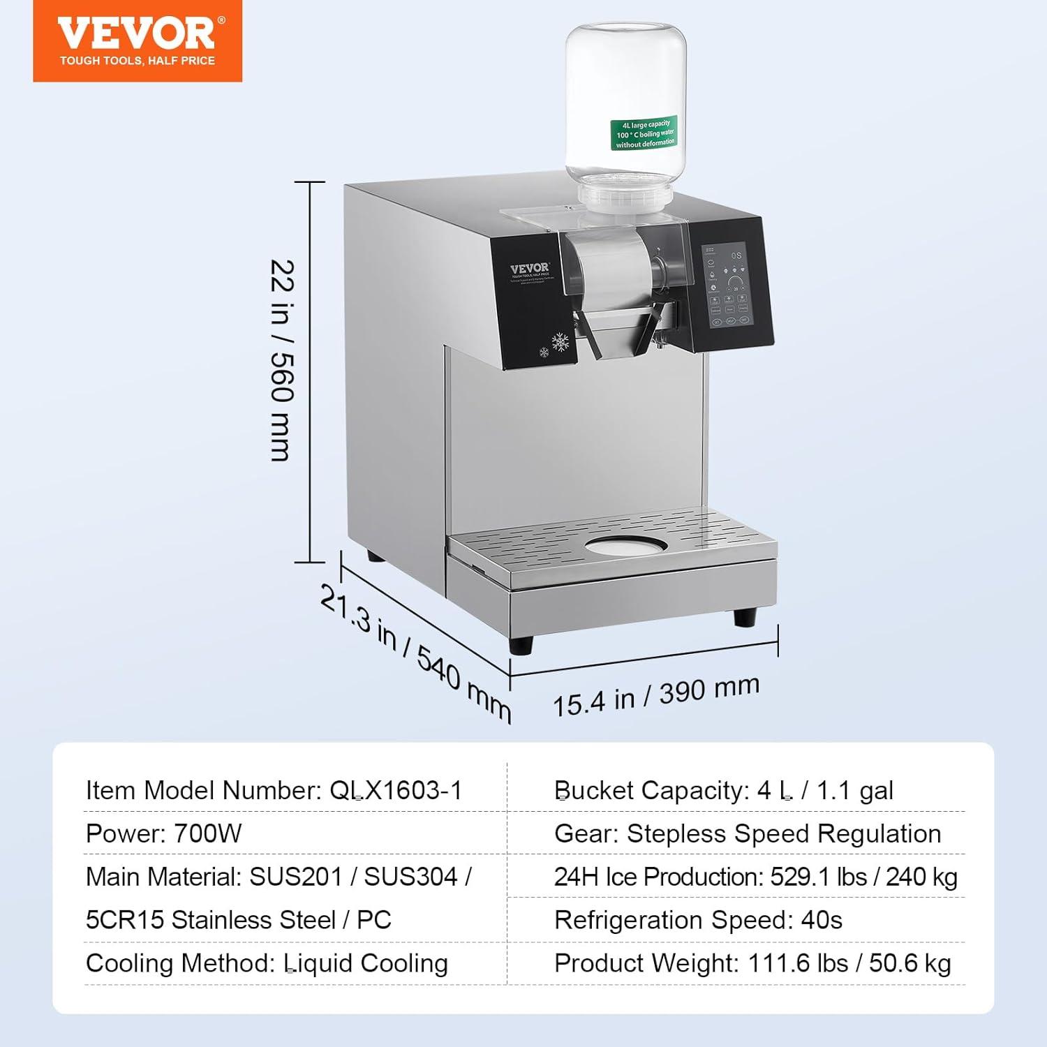 image:imageVEVOR Commercial Snowflake Ice Machine 507LBS24H Snowflake Ice Maker Stainless Steel Ice Shaver Machine Electric Snow Cone Maker Air Cooling System for Rapid Heat Dissipation for Bakery CafeLiquid Cooling