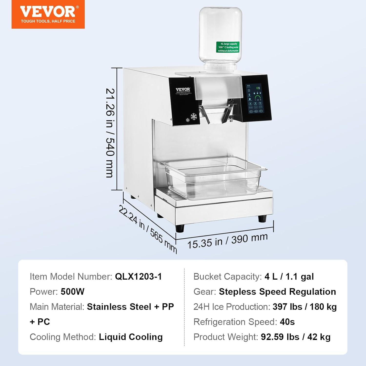 image:imageVEVOR Commercial Snowflake Ice Machine 507LBS24H Snowflake Ice Maker Stainless Steel Ice Shaver Machine Electric Snow Cone Maker Air Cooling System for Rapid Heat Dissipation for Bakery CafeLiquid Cooling