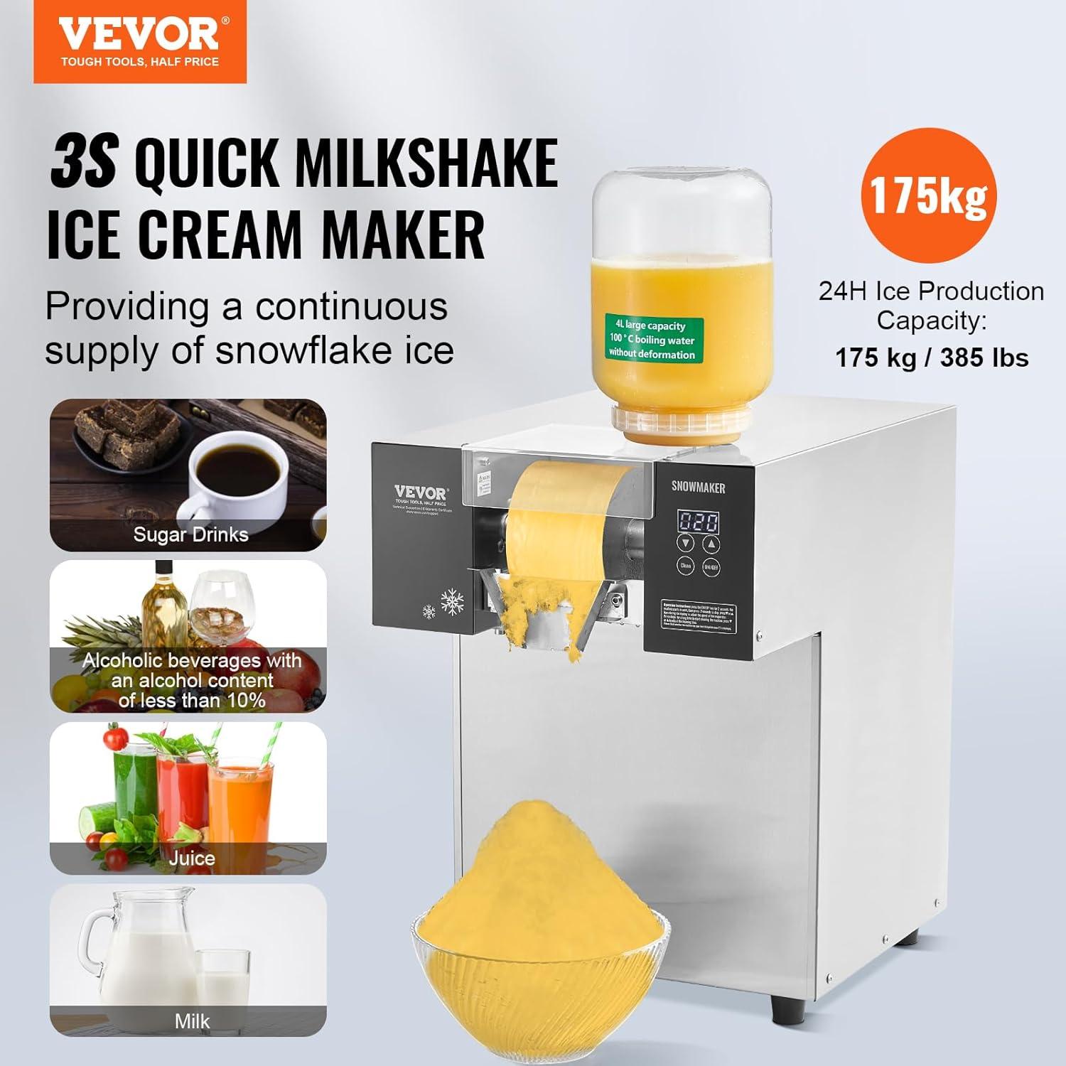 image:imageVEVOR Commercial Snowflake Ice Machine 507LBS24H Snowflake Ice Maker Stainless Steel Ice Shaver Machine Electric Snow Cone Maker Air Cooling System for Rapid Heat Dissipation for Bakery CafeLiquid Cooling