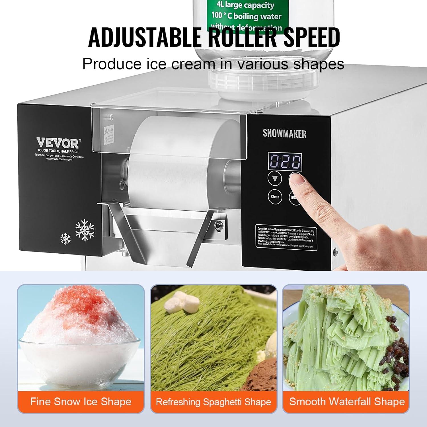 image:imageVEVOR Commercial Snowflake Ice Machine 507LBS24H Snowflake Ice Maker Stainless Steel Ice Shaver Machine Electric Snow Cone Maker Air Cooling System for Rapid Heat Dissipation for Bakery CafeLiquid Cooling
