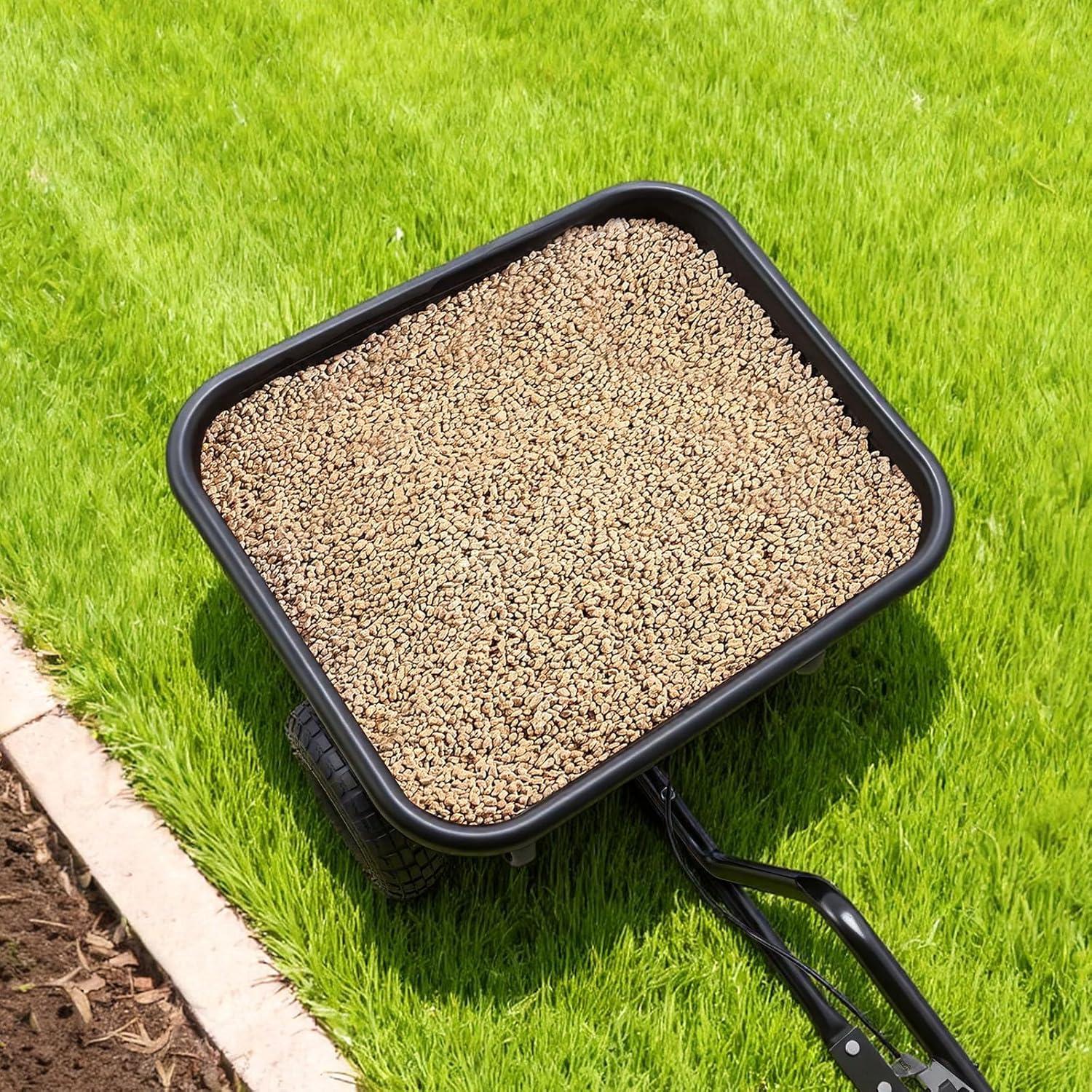 image:imageVEVOR Compost Spreader 244256 Height Adjustable Handle 24 Wide Lawn and Garden Peat Moss Roller with Side Latches Powder Coated Steel Mesh Basket for Spreading Manure Topsoil BlackBlack