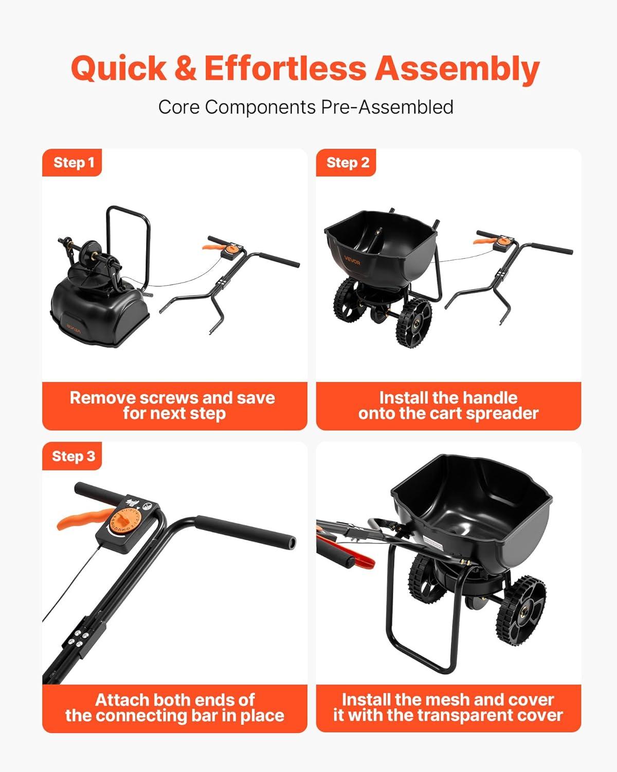 image:imageVEVOR Compost Spreader 244256 Height Adjustable Handle 24 Wide Lawn and Garden Peat Moss Roller with Side Latches Powder Coated Steel Mesh Basket for Spreading Manure Topsoil BlackBlack