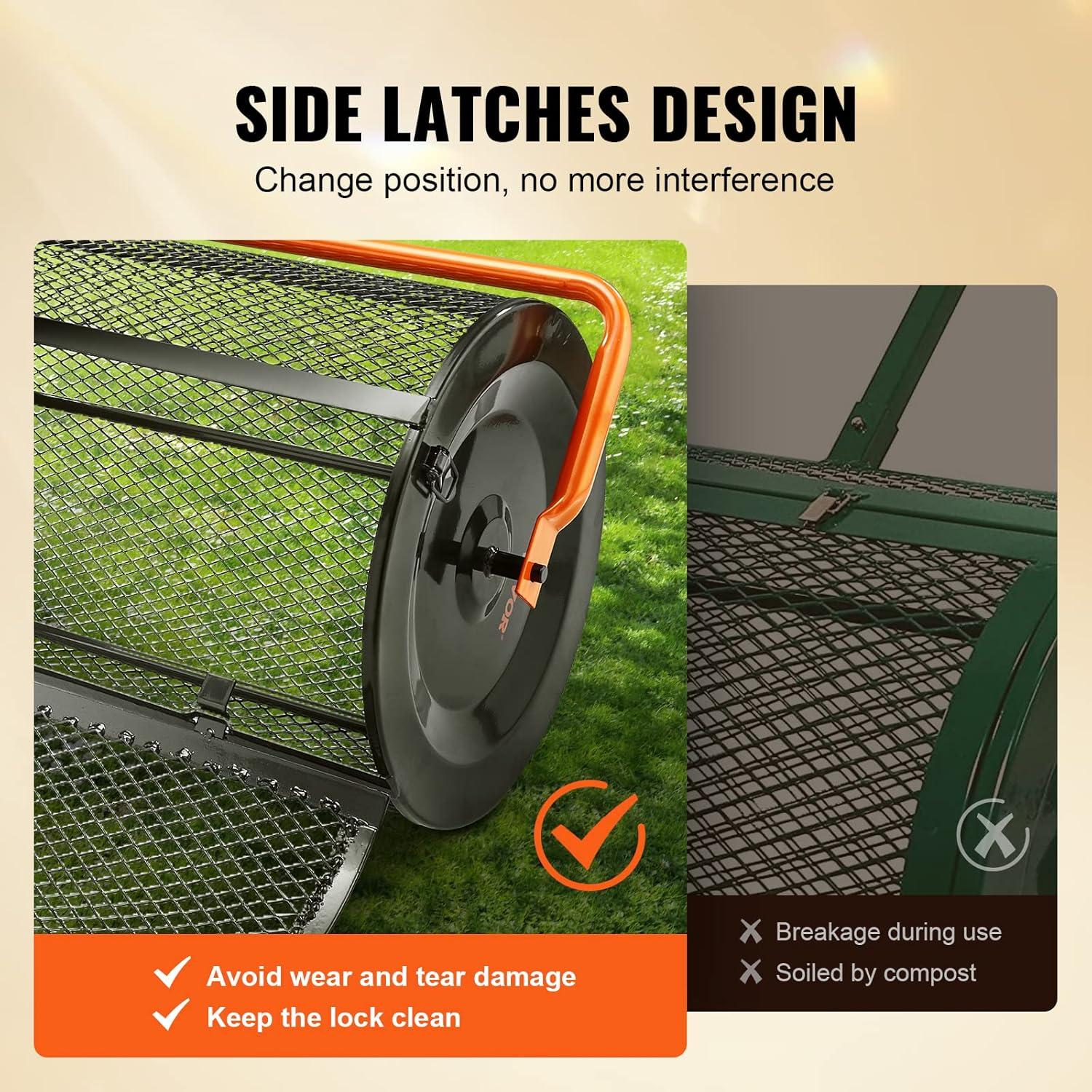image:imageVEVOR Compost Spreader 244256 Height Adjustable Handle 24 Wide Lawn and Garden Peat Moss Roller with Side Latches Powder Coated Steel Mesh Basket for Spreading Manure Topsoil BlackBlack