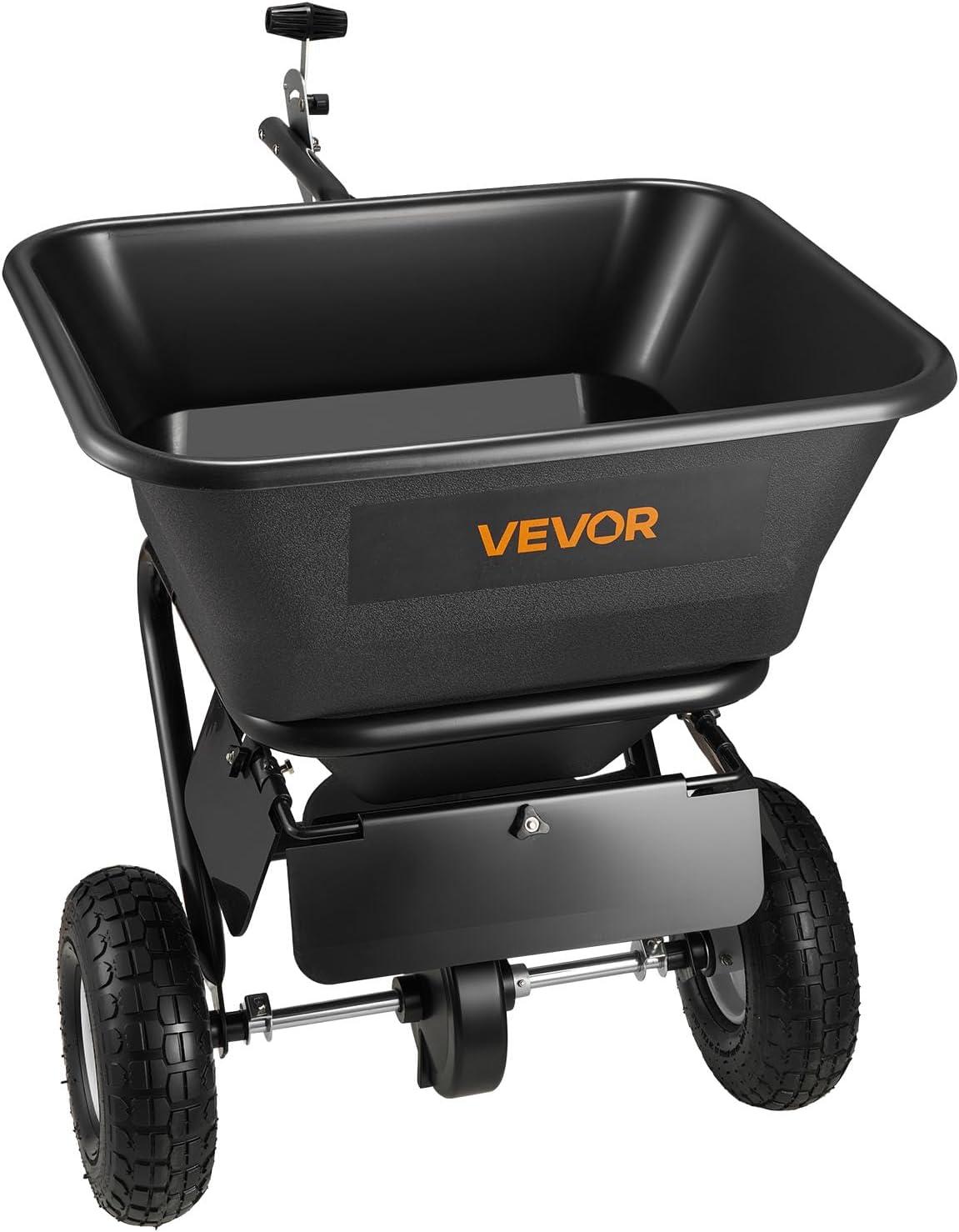 image:imageVEVOR Compost Spreader 244256 Height Adjustable Handle 24 Wide Lawn and Garden Peat Moss Roller with Side Latches Powder Coated Steel Mesh Basket for Spreading Manure Topsoil BlackBlack