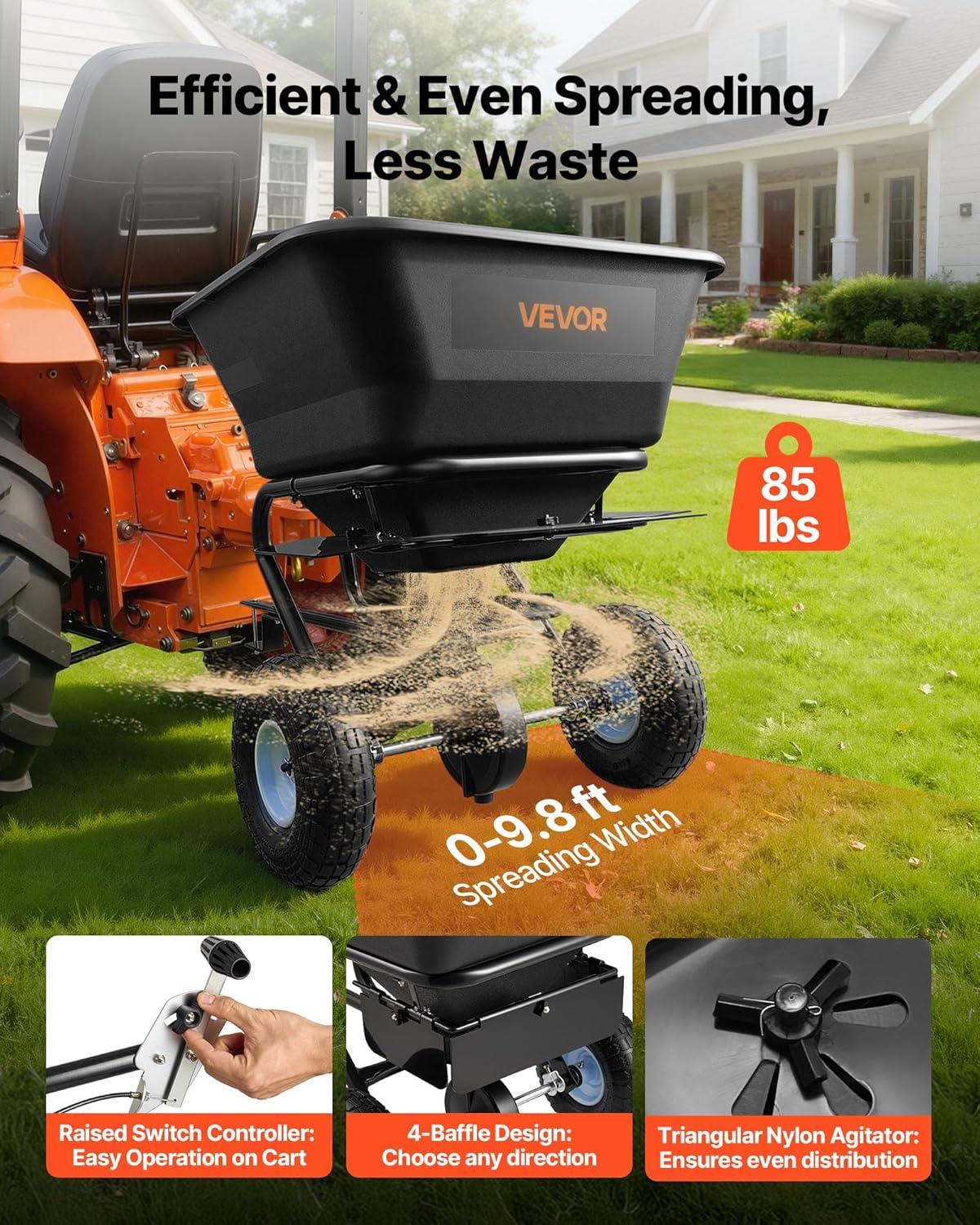 image:imageVEVOR Compost Spreader 244256 Height Adjustable Handle 24 Wide Lawn and Garden Peat Moss Roller with Side Latches Powder Coated Steel Mesh Basket for Spreading Manure Topsoil BlackBlack