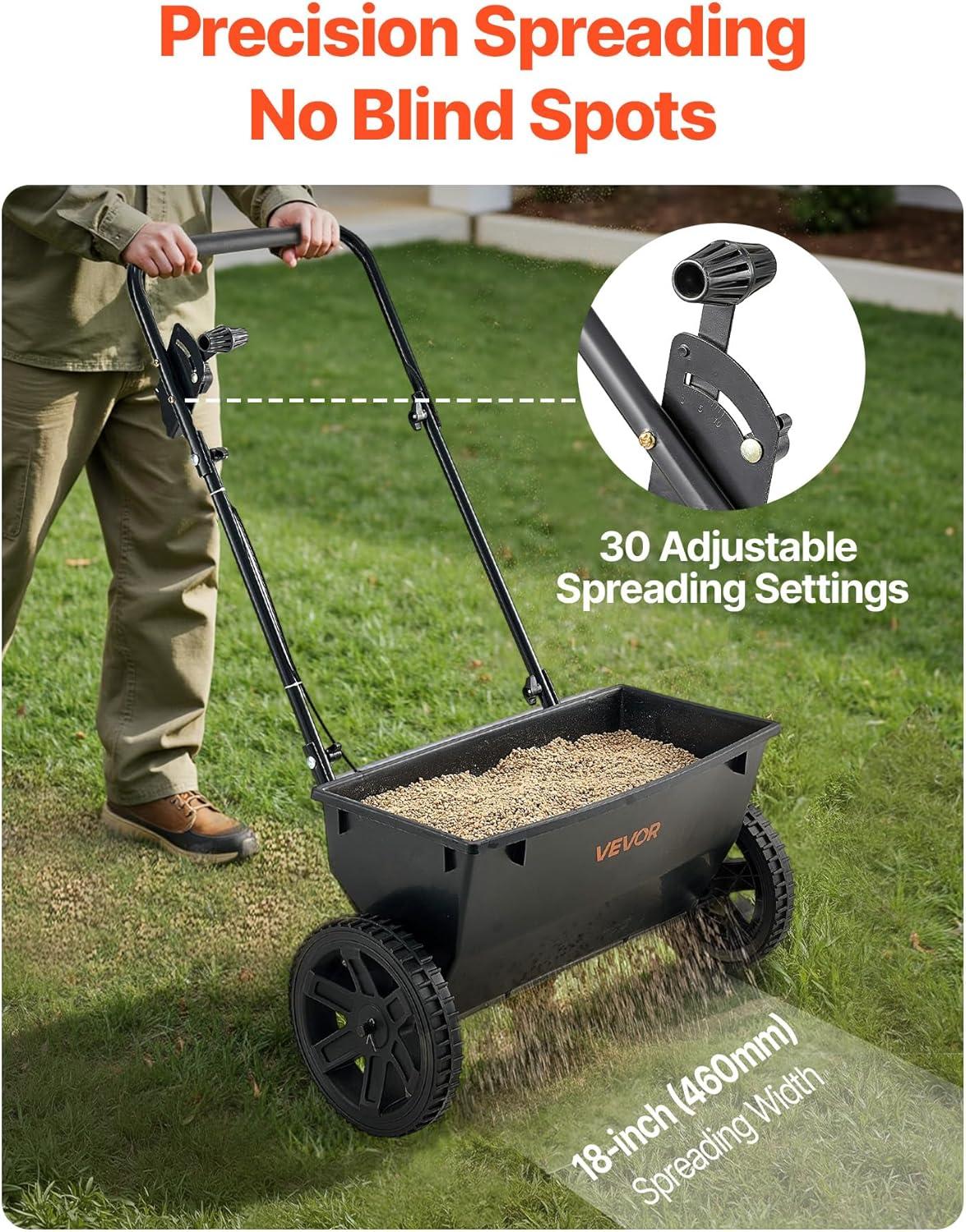 image:imageVEVOR Compost Spreader 244256 Height Adjustable Handle 24 Wide Lawn and Garden Peat Moss Roller with Side Latches Powder Coated Steel Mesh Basket for Spreading Manure Topsoil BlackBlack