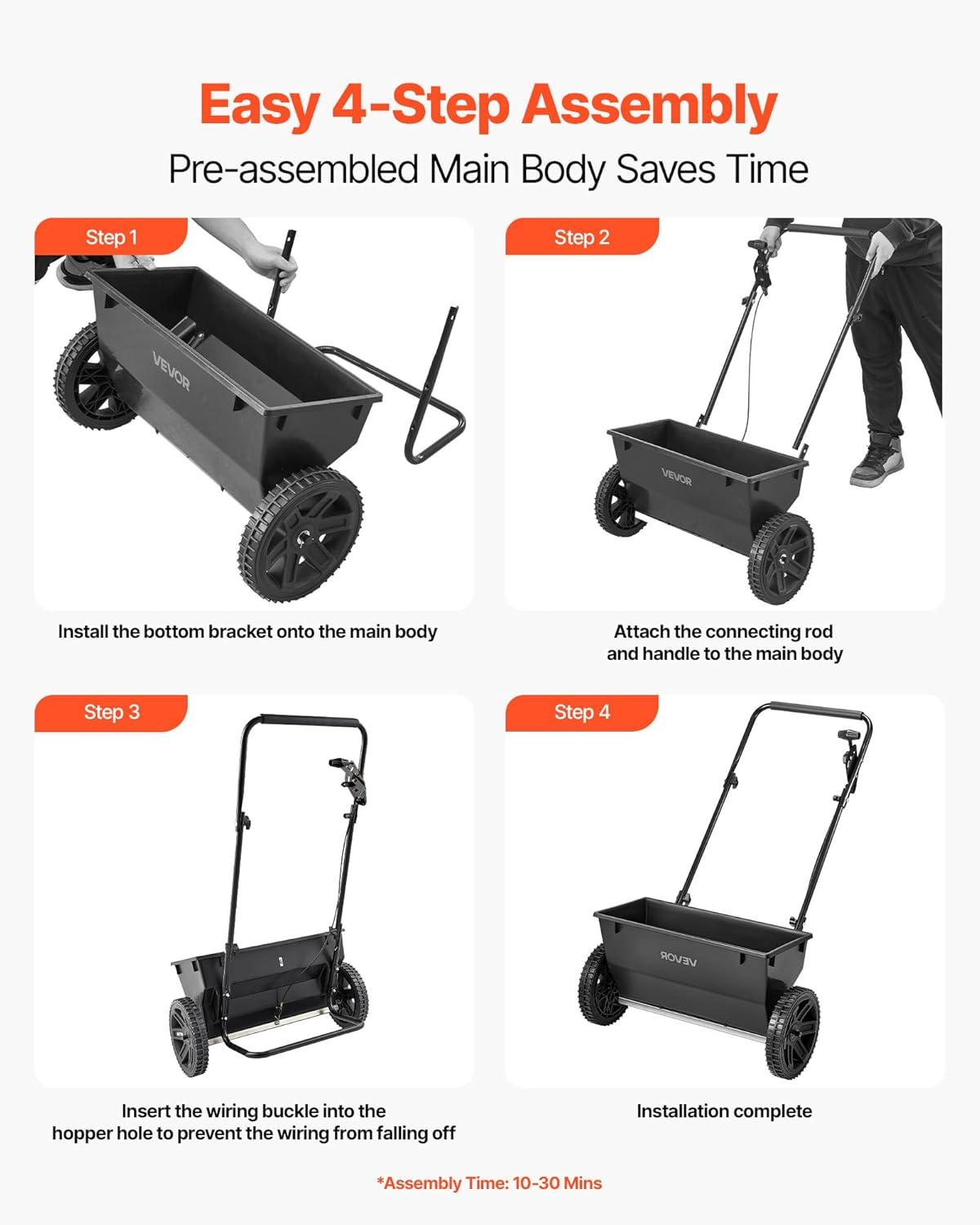image:imageVEVOR Compost Spreader 244256 Height Adjustable Handle 24 Wide Lawn and Garden Peat Moss Roller with Side Latches Powder Coated Steel Mesh Basket for Spreading Manure Topsoil BlackBlack