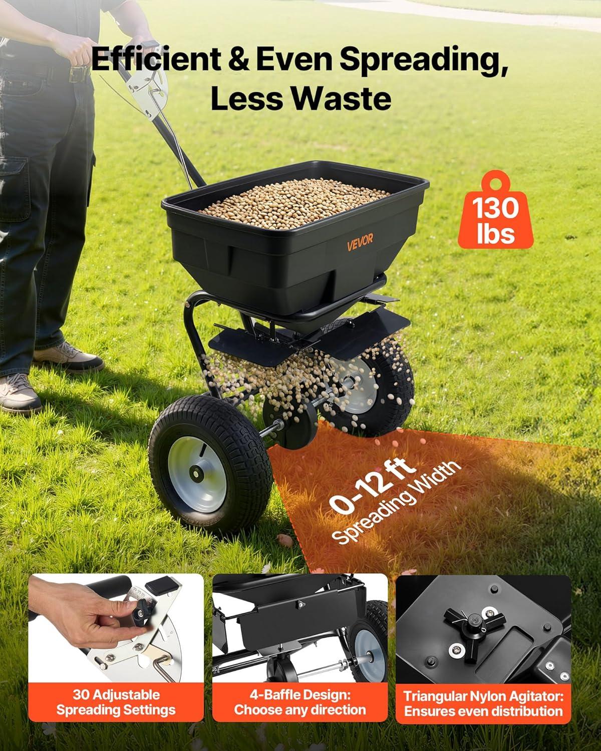image:imageVEVOR Compost Spreader 244256 Height Adjustable Handle 24 Wide Lawn and Garden Peat Moss Roller with Side Latches Powder Coated Steel Mesh Basket for Spreading Manure Topsoil BlackBlack