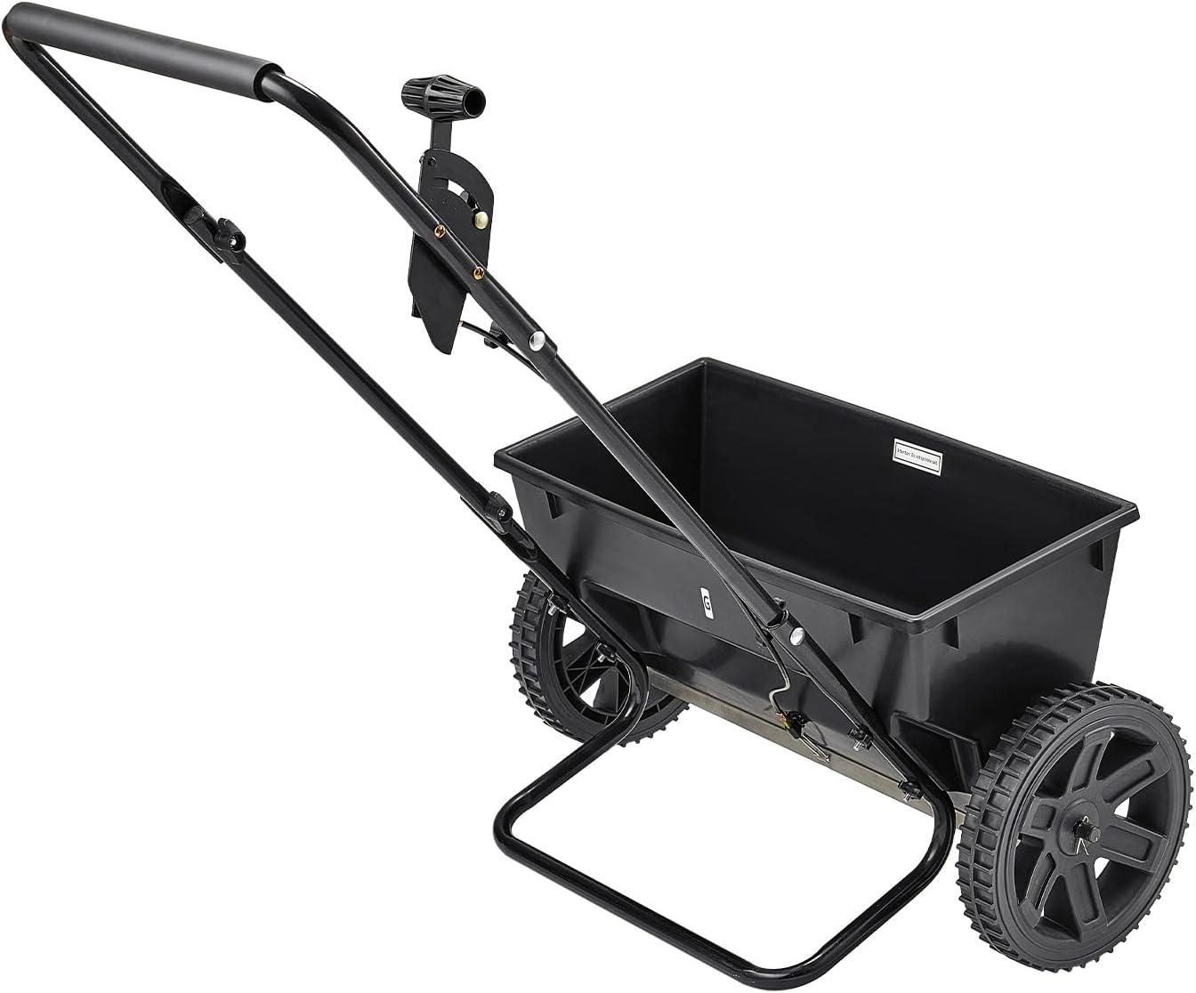 image:imageVEVOR Compost Spreader 244256 Height Adjustable Handle 24 Wide Lawn and Garden Peat Moss Roller with Side Latches Powder Coated Steel Mesh Basket for Spreading Manure Topsoil BlackBlack