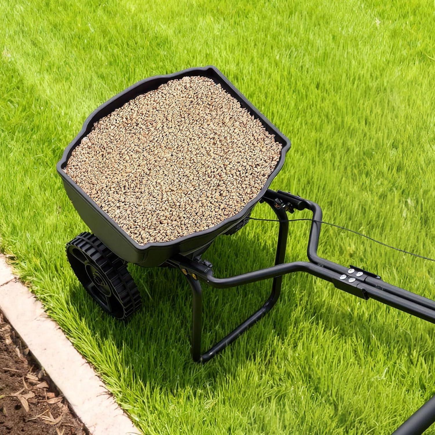 image:imageVEVOR Compost Spreader 244256 Height Adjustable Handle 24 Wide Lawn and Garden Peat Moss Roller with Side Latches Powder Coated Steel Mesh Basket for Spreading Manure Topsoil BlackBlack